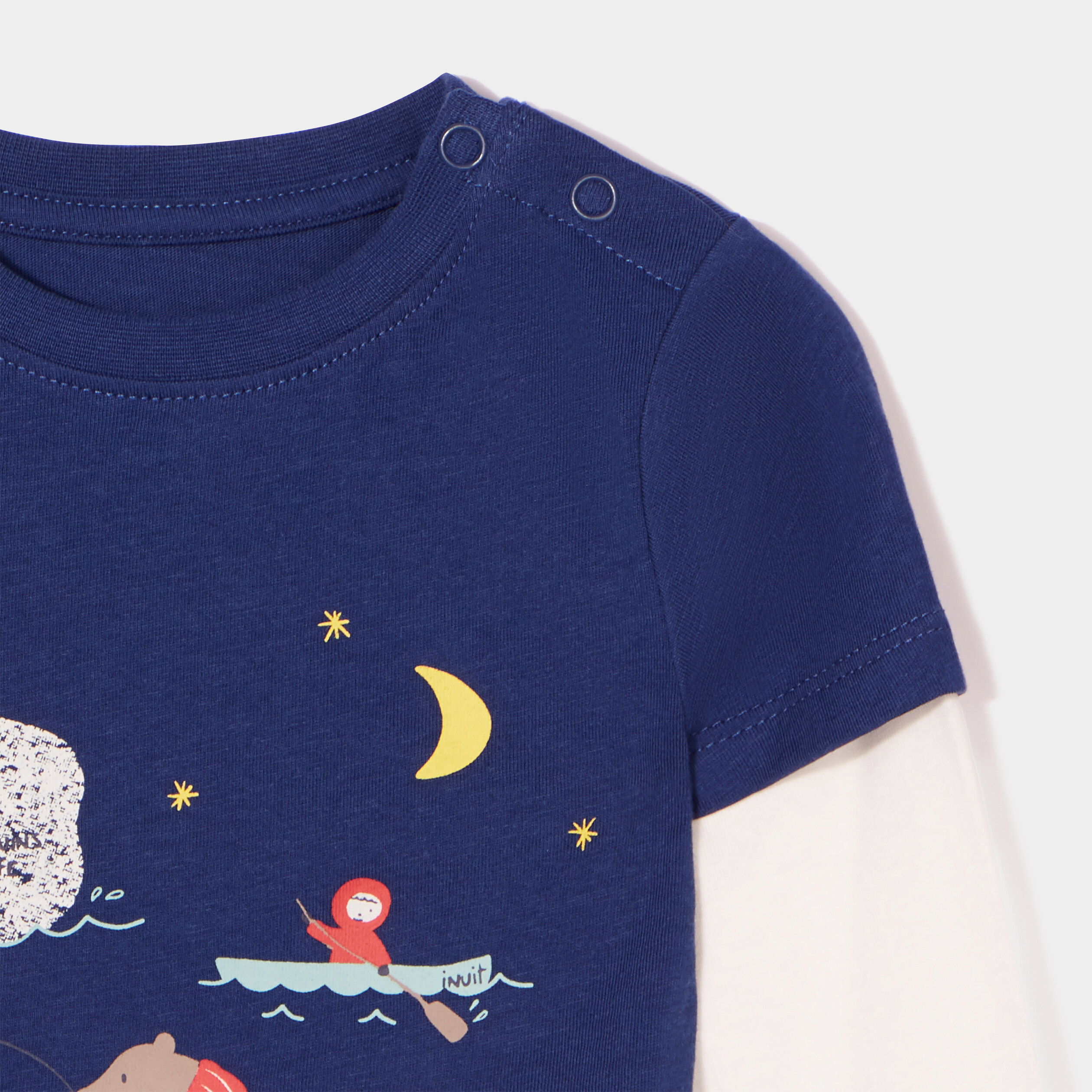 T-shirt boutonné manches longues Creeks bleu marine bébé garçon | La Halle