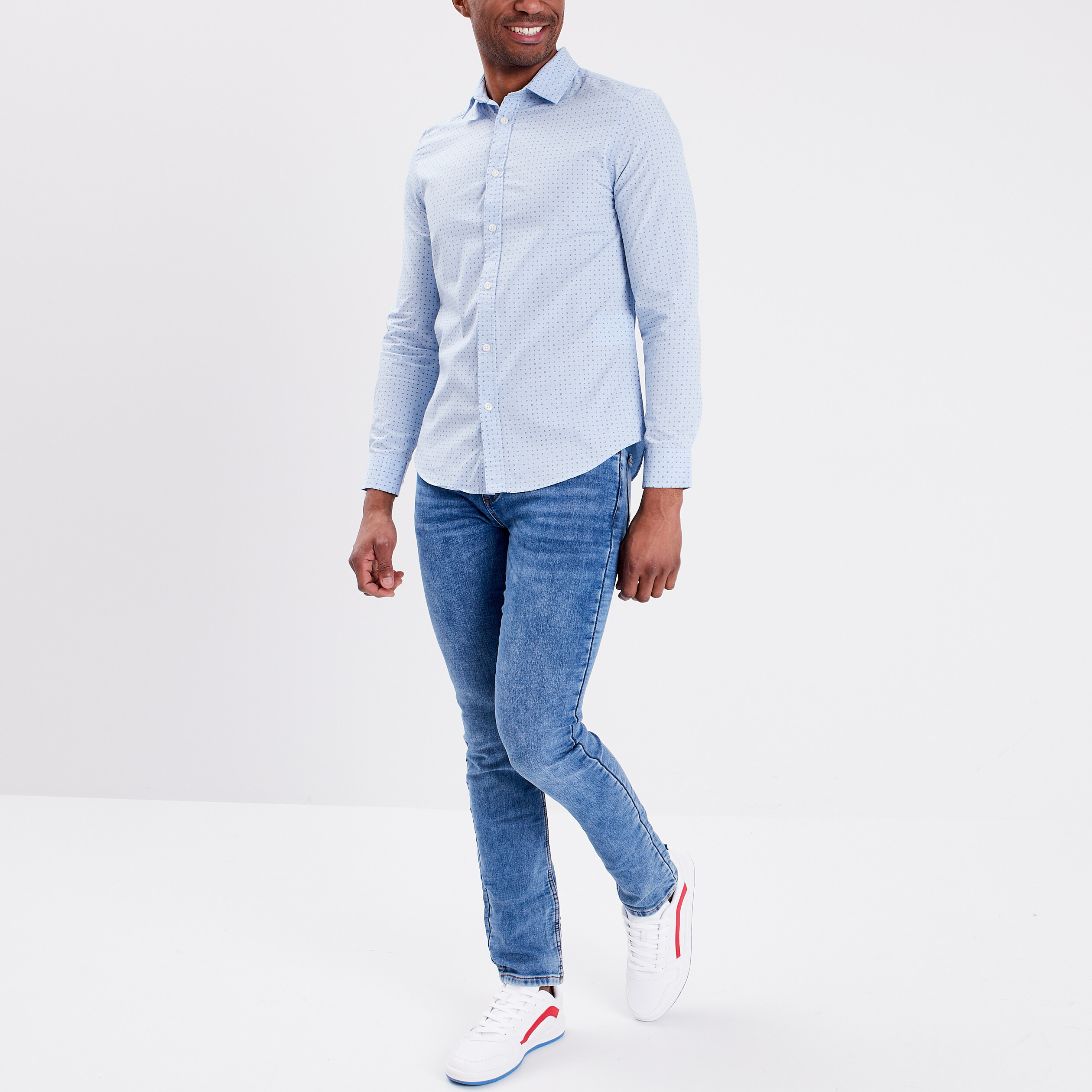 Chemise manches longues col italien bleu ciel homme | La Halle