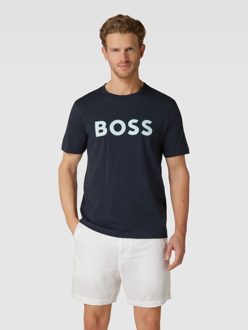 T-Shirt mit Label-Print Modell 'Tee' in marineblau