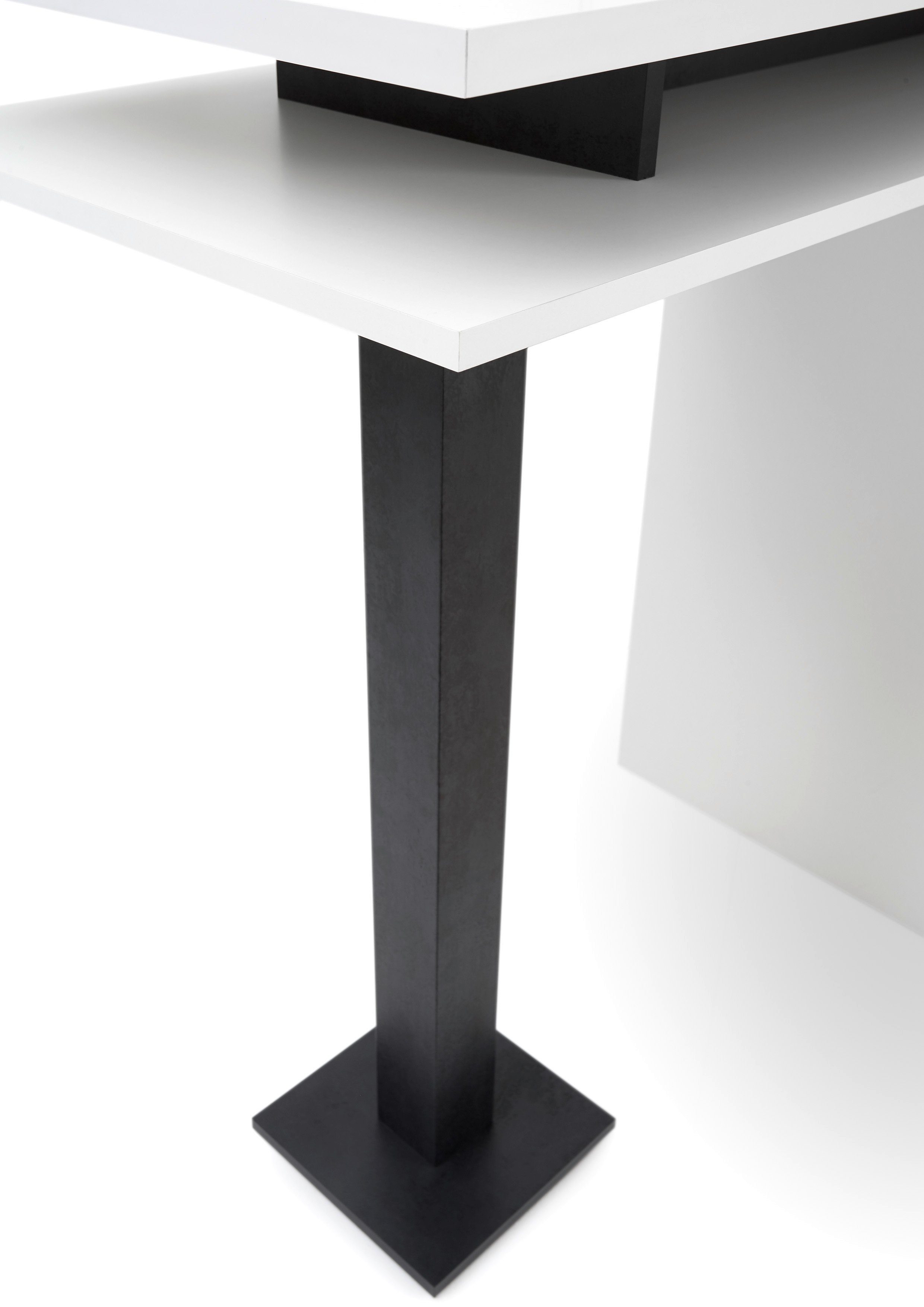 möbelando Bartisch Billa, Moderner Bartisch aus Spanplatte in Weiß, Absetzungen in Beton dunkel Nachbildung mit 6 Ablageflächen. Breite 108 cm, Höhe 103 cm, Tiefe 50 cm