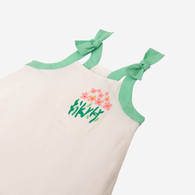 Robe fille bicolore écru et verte Catimini