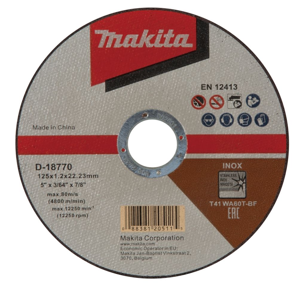 Disc de tăiere din oțel inoxidabil Makita Accessories D-18770-100 125 x 22,23 x 1,2 mm, 100 bucăți