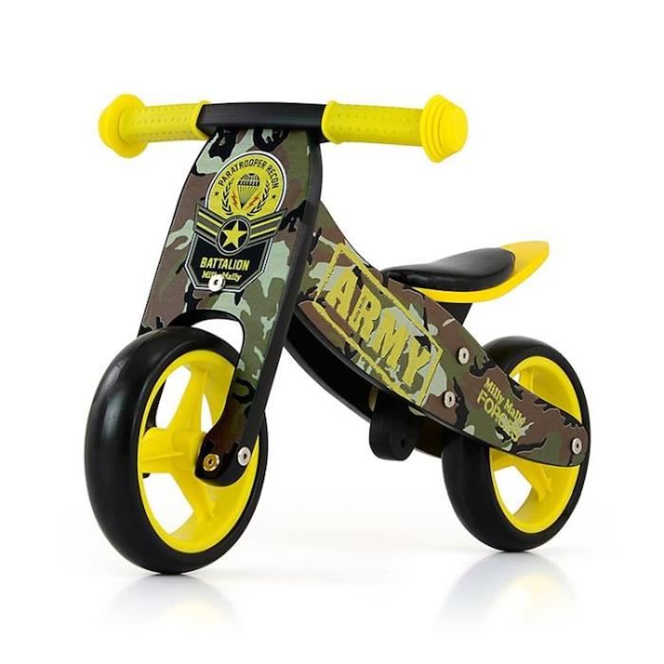 Milly Mally Draisienne à 3 roues 2-in-1 loopfiets Jake Army Junior Vert olive/Jaune jaune