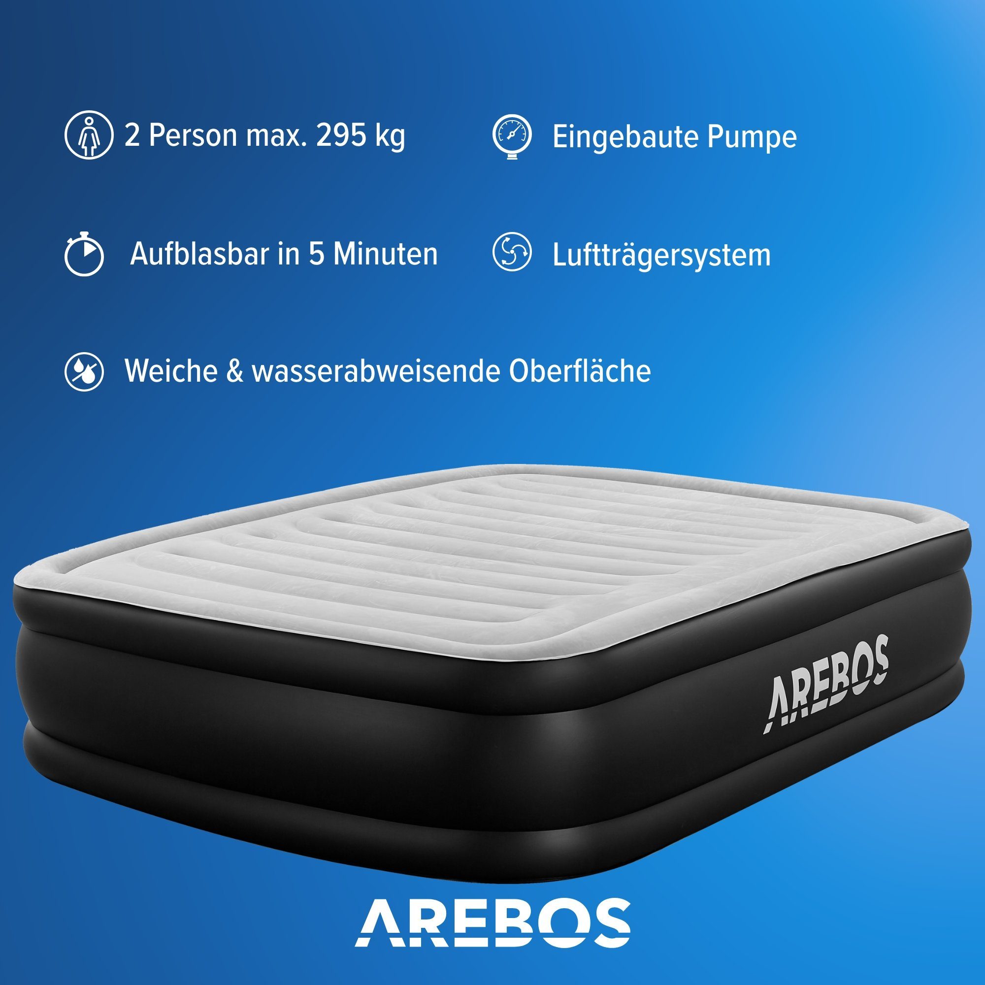 Arebos Luftbett Luftmatratze Aufblasbare Matratze Selbstaufblasend mit Pumpe, (Stück, Grau / Anthrazit Doppel)