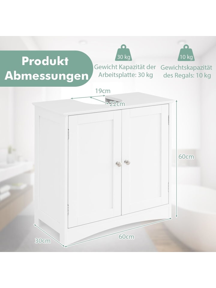 COSTWAY Waschbeckenunterschrank 60 x 30 x 60 cm in Weiß günstig kaufen onesize