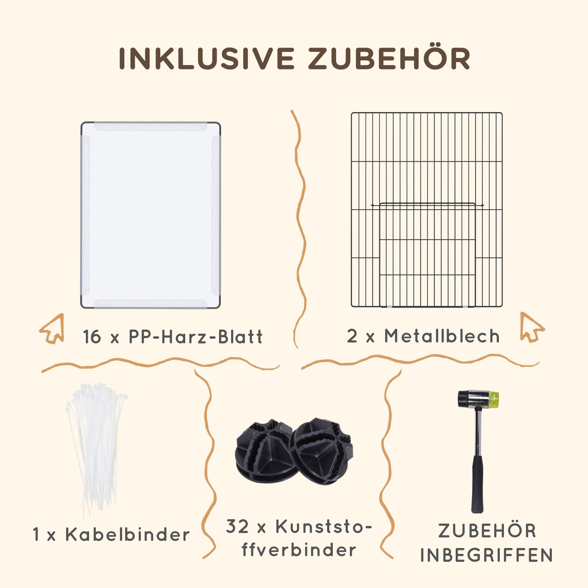 PawHut Kleintierkäfig Freigehege, DIY Kleintiergehege, Stahl, PP-Harzplatte, Weiß, 175L x 70B x 45H cm