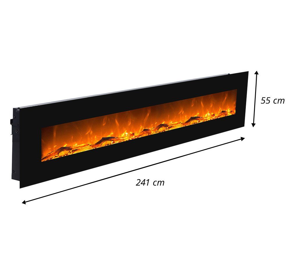 GLOW FIRE Elektrokamin Saturn schwarz Wandkamin elektrisch mit Heizung, Elektrischer Kamin mit Fernbedienung, Timer, 3 Dekorationen, LED Feuer