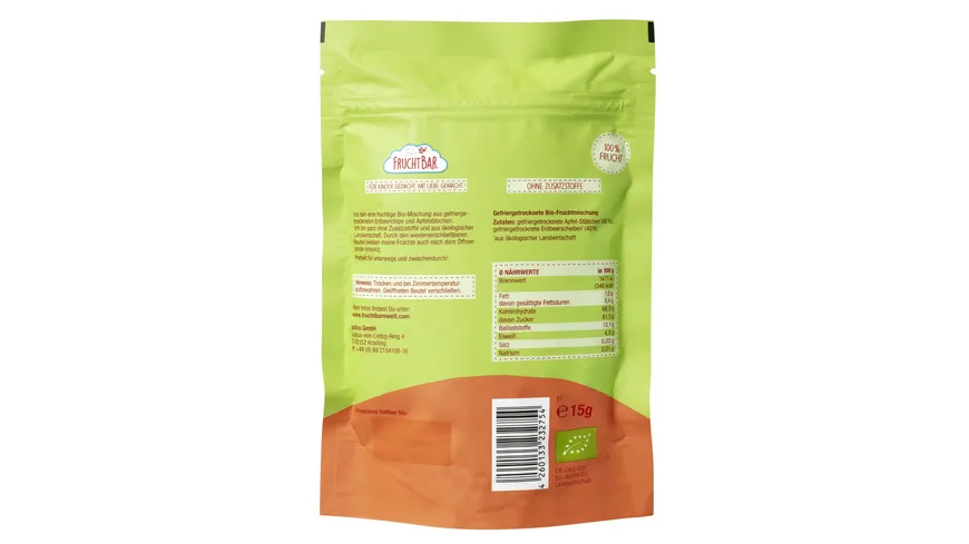 FruchtBar – Bio-Knusper-Früchte Erdbeere, Apfel 15 g