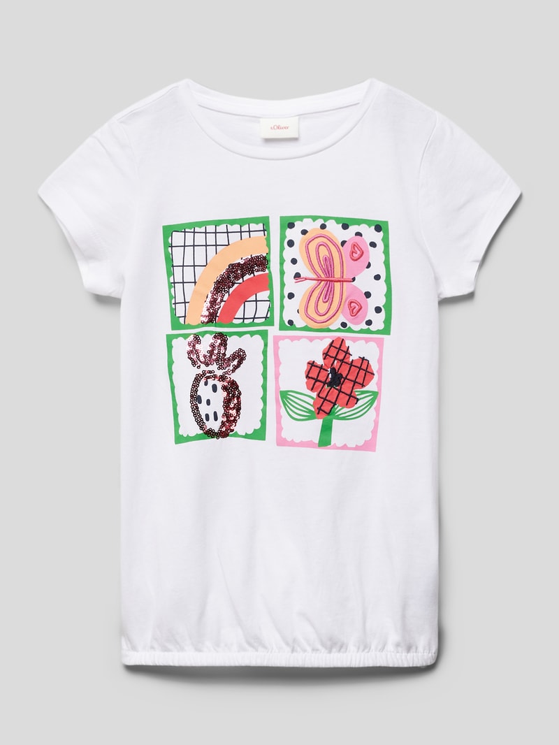 T-Shirt aus Baumwolle mit Motiv-Print in weiß