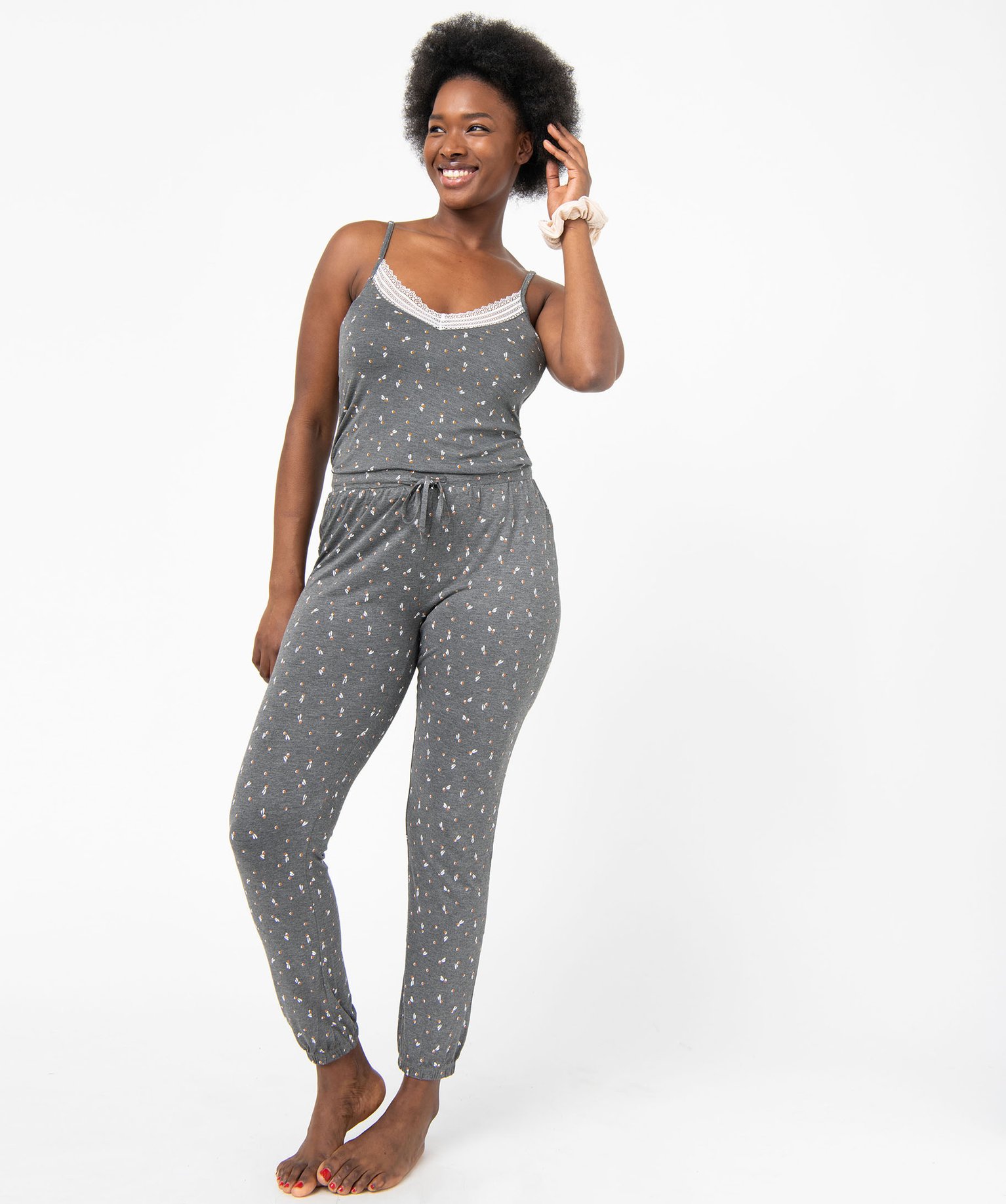 Pantalon de pyjama femme en maille fine avec bas resserré imprime | GEMO