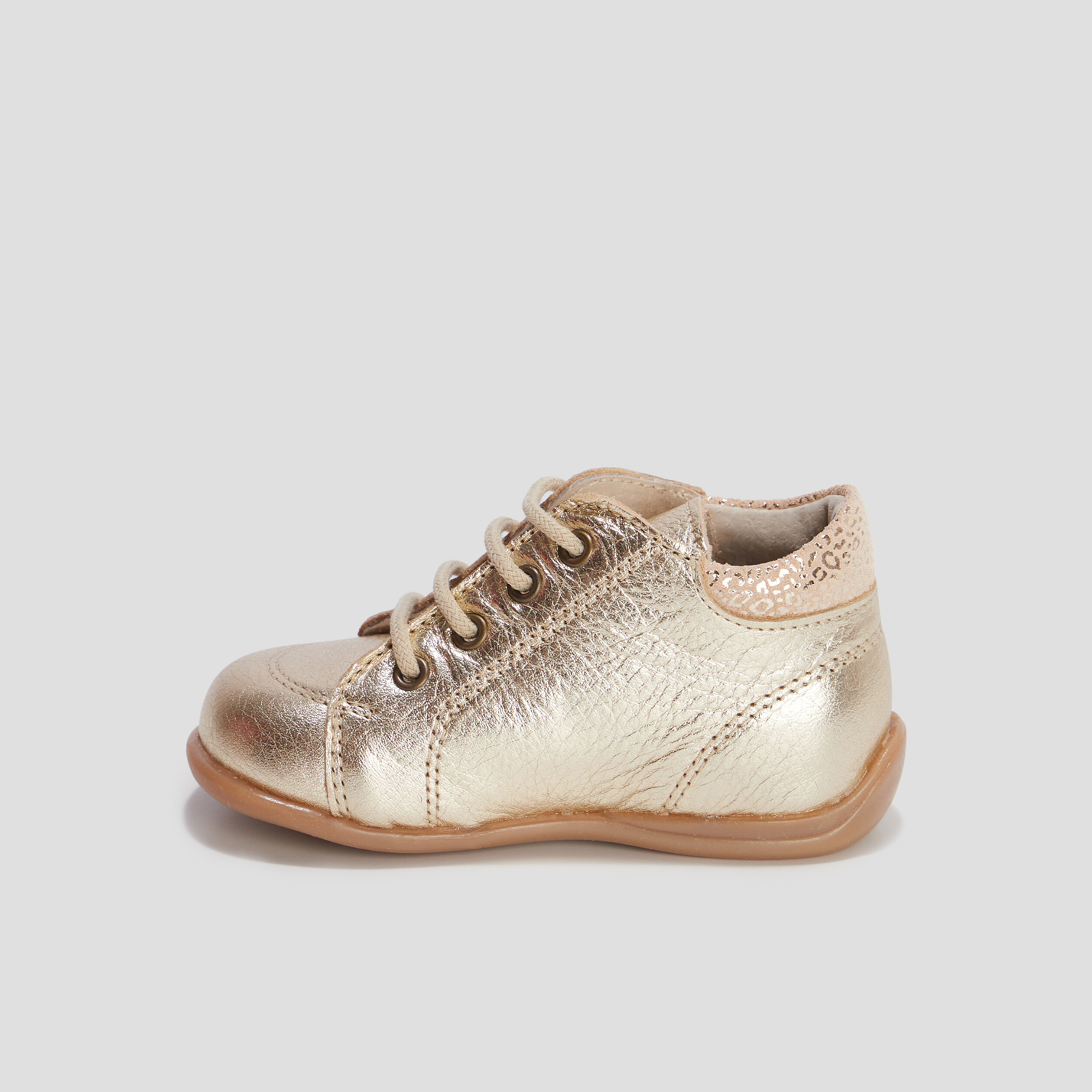 Bottillons à lacets métallisés en cuir jaune or bébé fille | La Halle