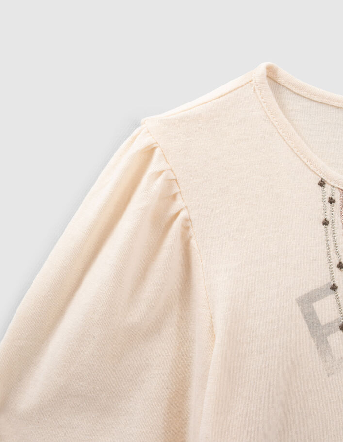 T-shirt écru avec colliers brodés fille