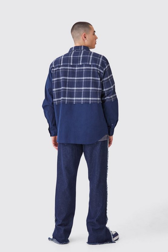 Gespleißtes karietes Oversize Twill-Overshirt