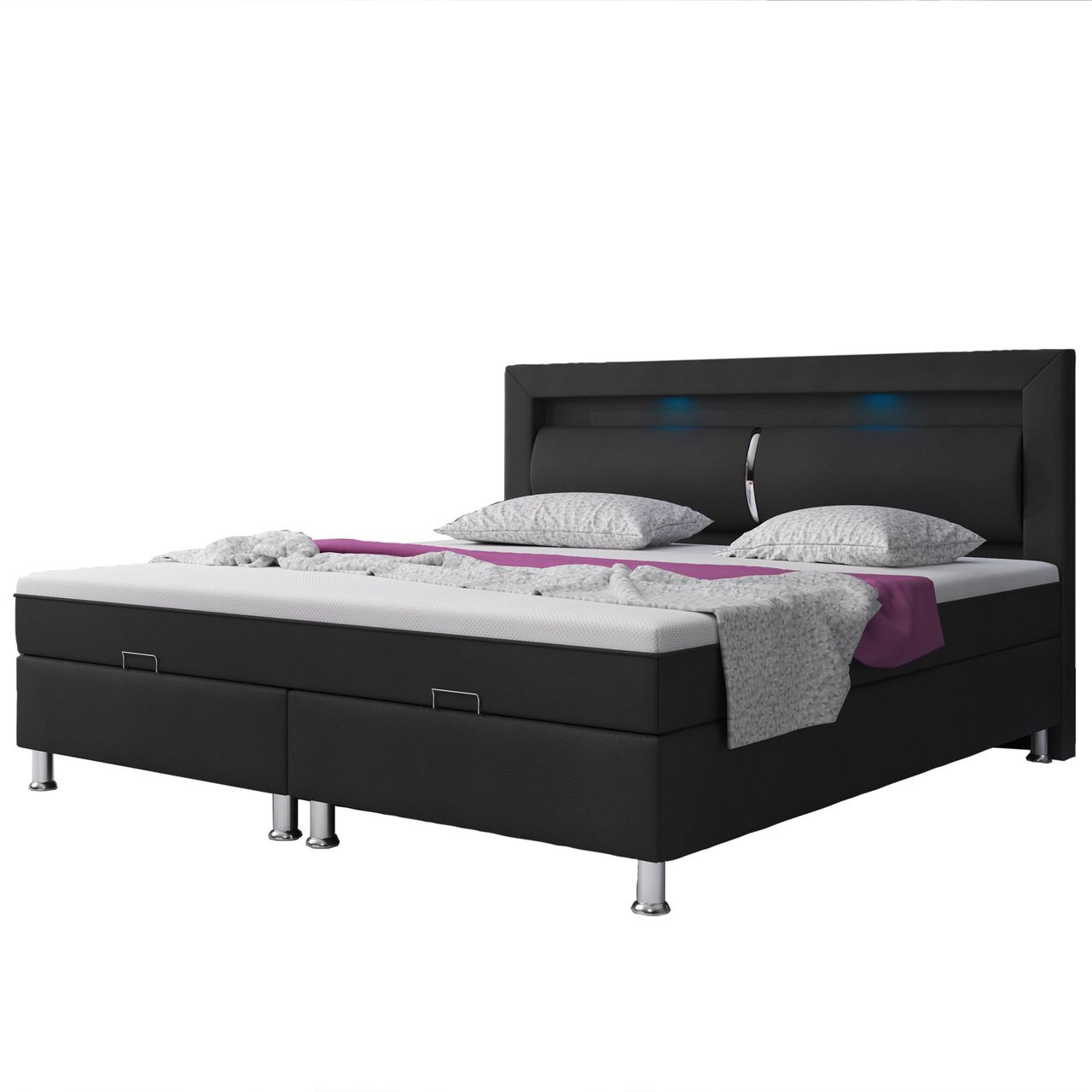 IHG Boxspringbett Milano 180x200 Bettkasten Kunstleder Schwarz TYP 6 mit integriertem Topper