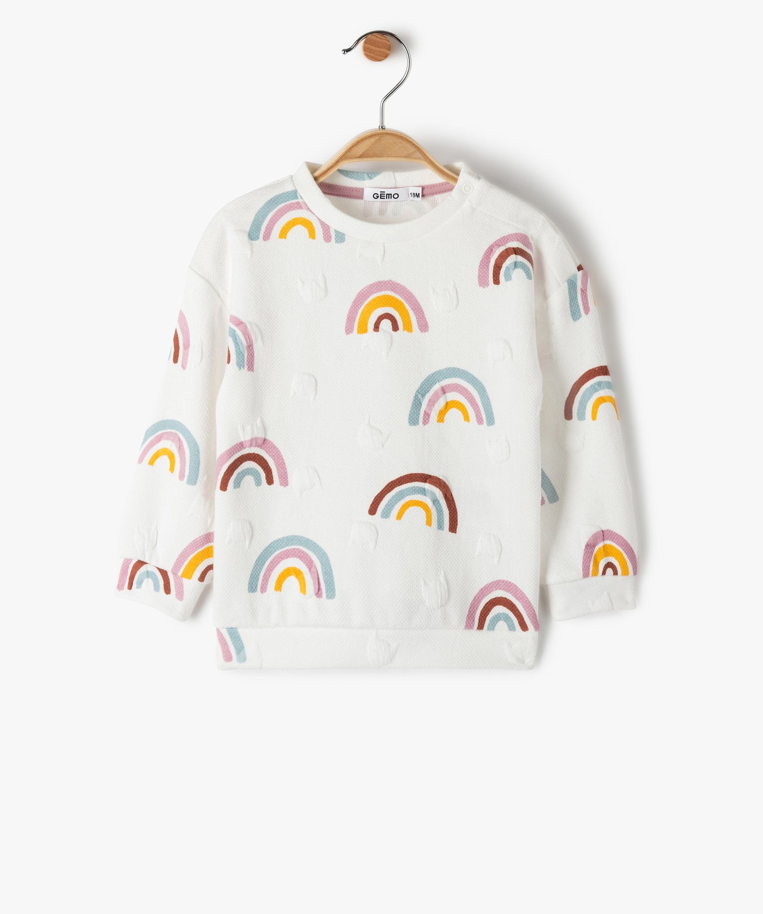 Sweat bébé fille en maille légère à motif gaufré et im... multicolore | GEMO