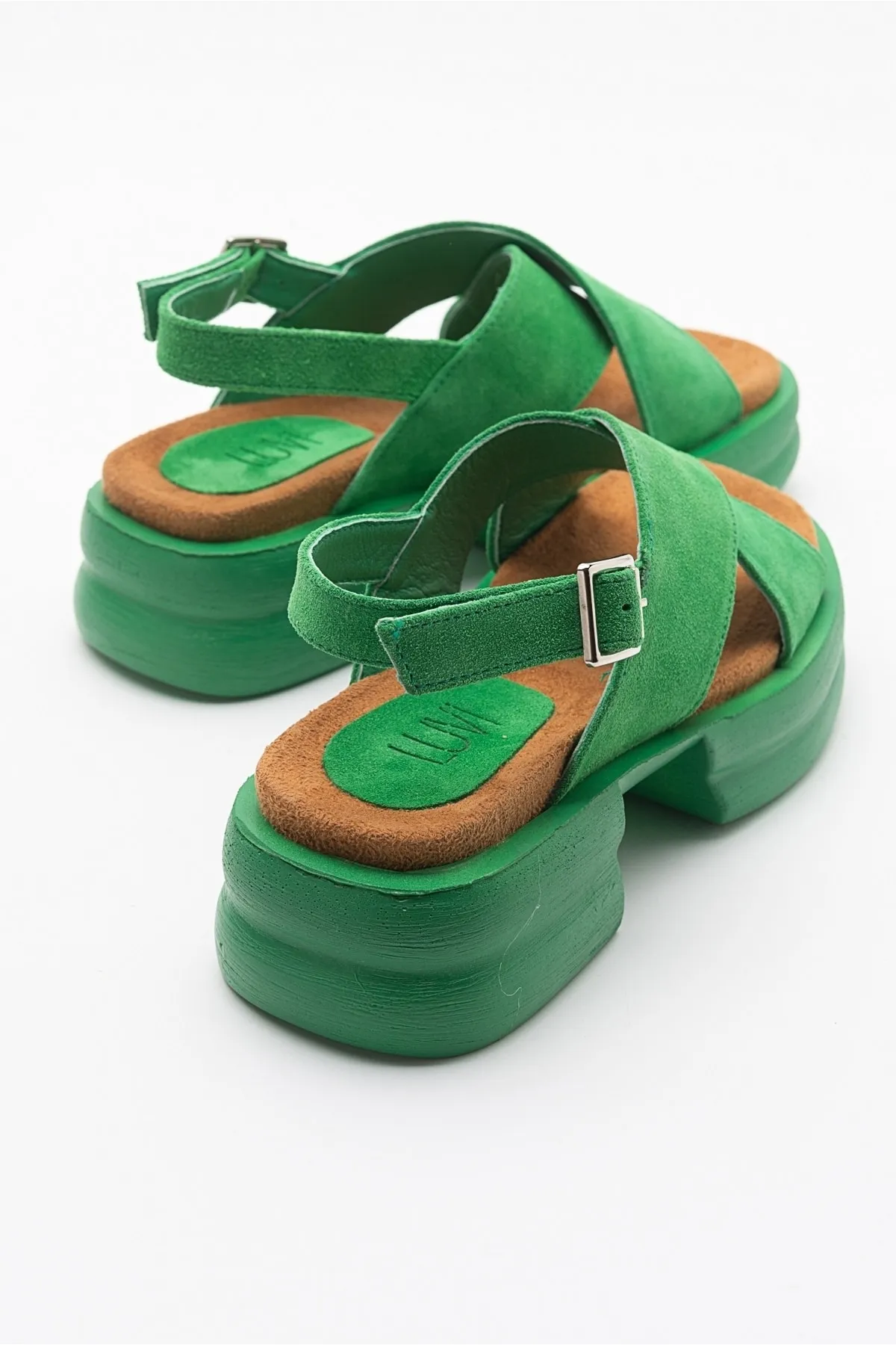 LuviShoes  Die meisten grünen Wildleder-Damensandalen aus echtem Leder