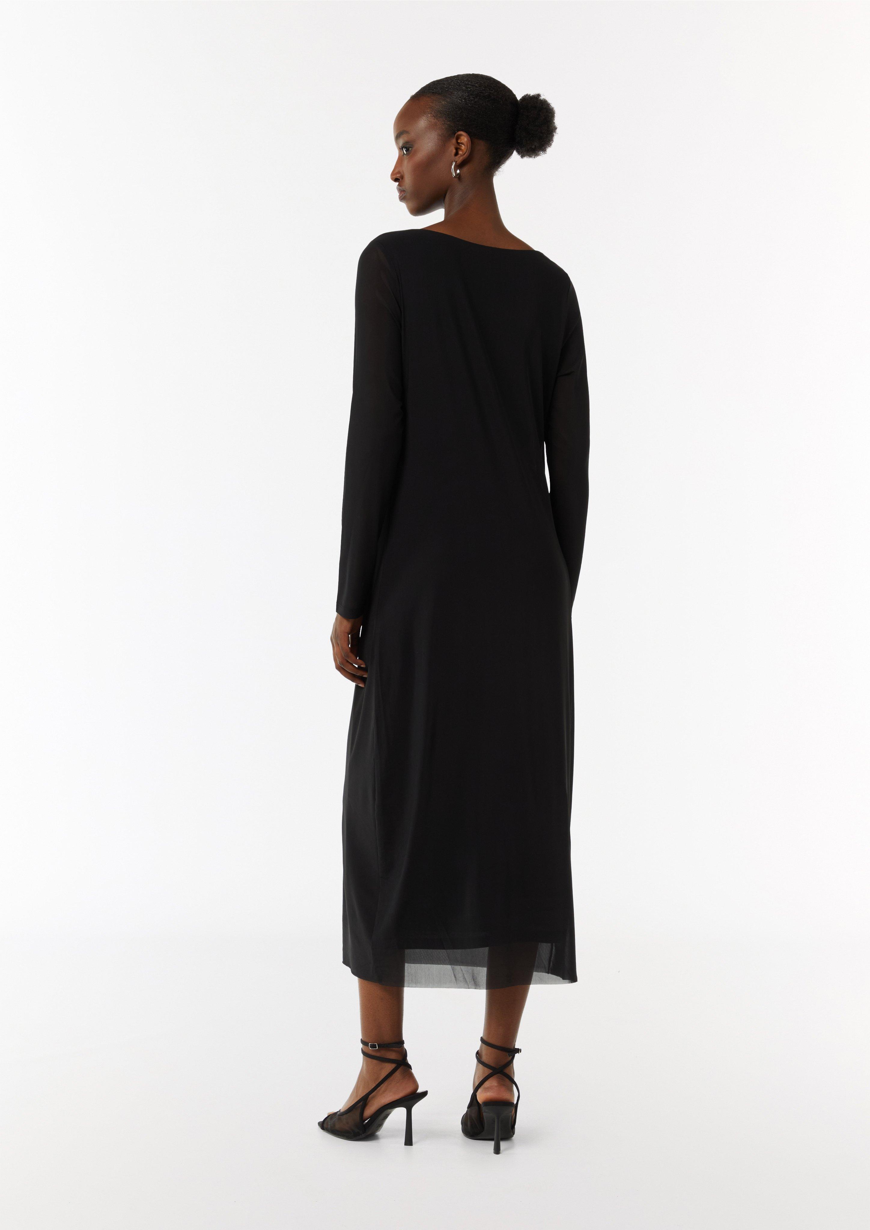Mesh-Kleid im Slim Fit mit Wasserfall-Ausschnitt - schwarz