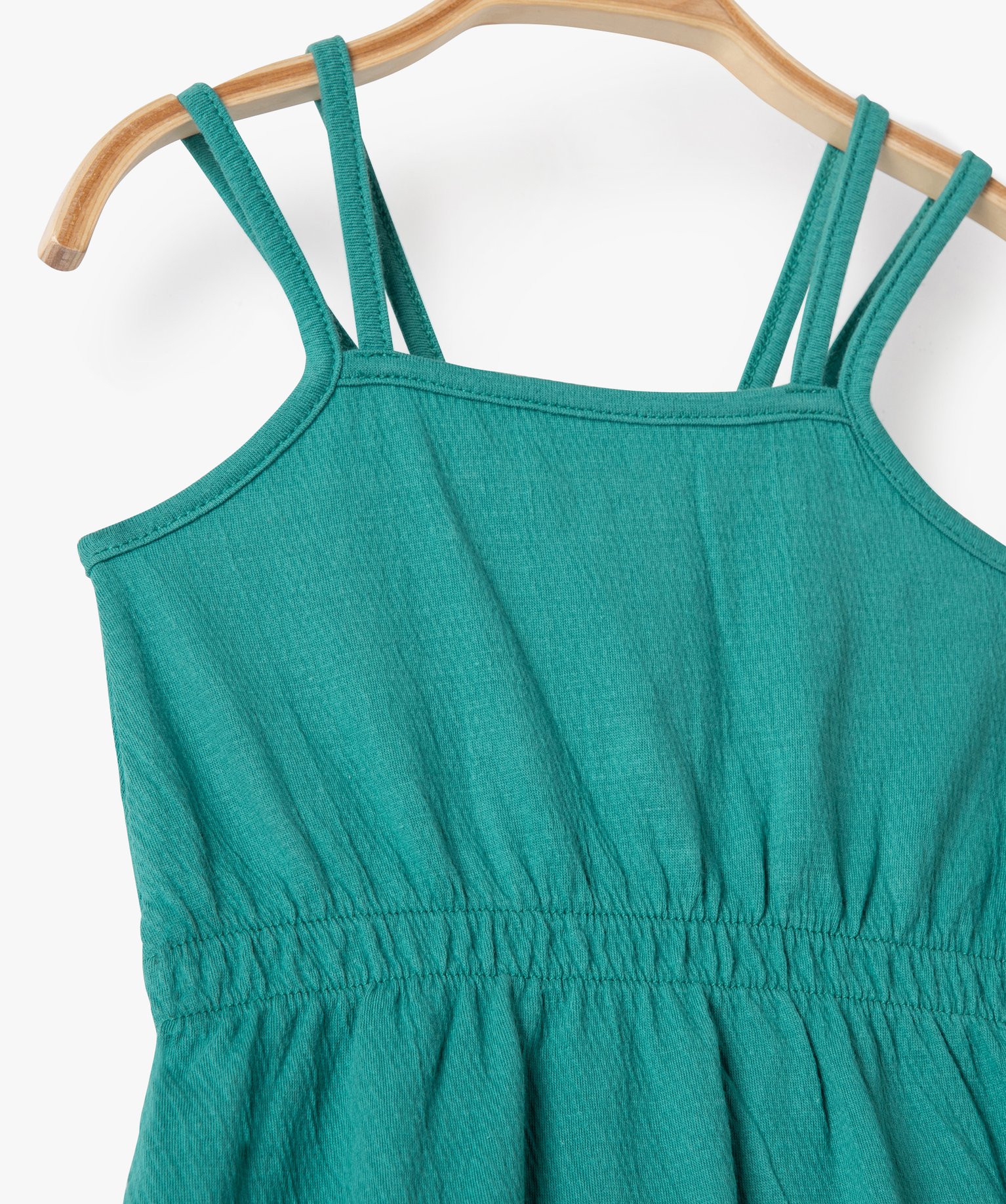 Robe bébé fille à fines bretelles en coton stretch vert | GEMO