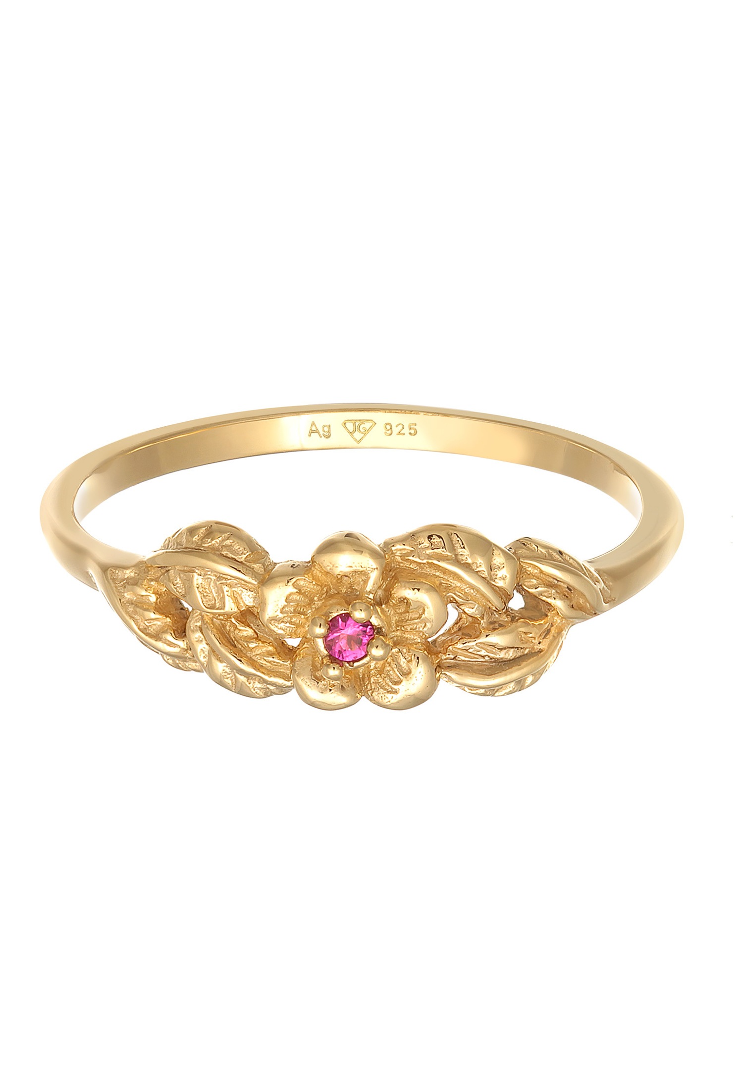 Bracciale da donna Elli con fiore floreale e rubino sintetico in argento sterling 925 placcato oro