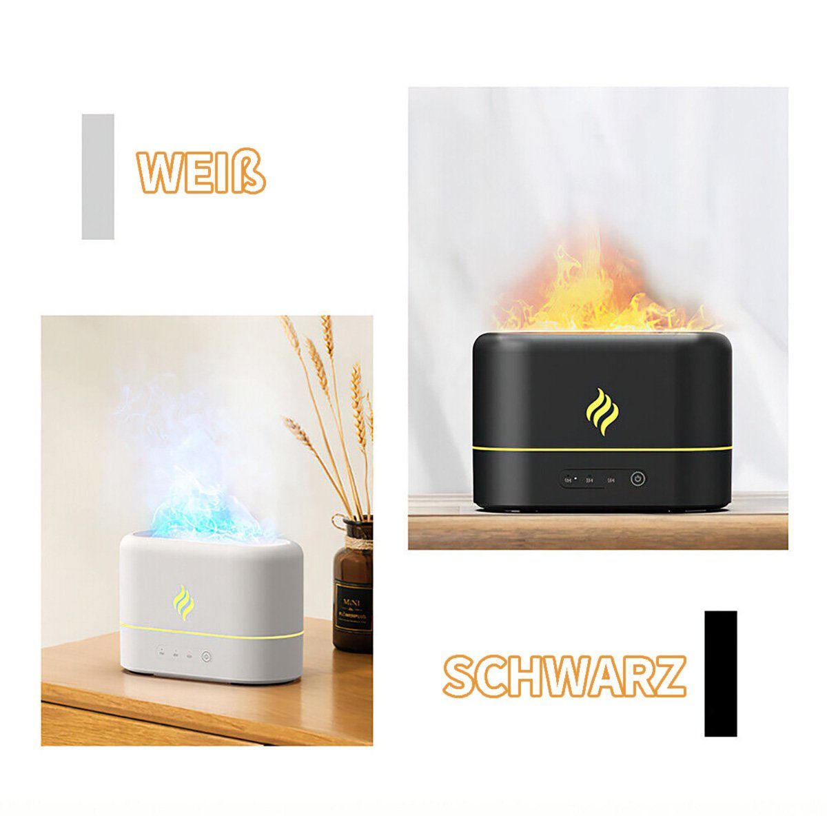 götäzer Luftbefeuchter Kreatives, farbenfrohes Aromatherapiegerät mit simulierter Flamme, Raumduftmaschine, Schlafzimmer-Desktop-Flammenbefeuchter