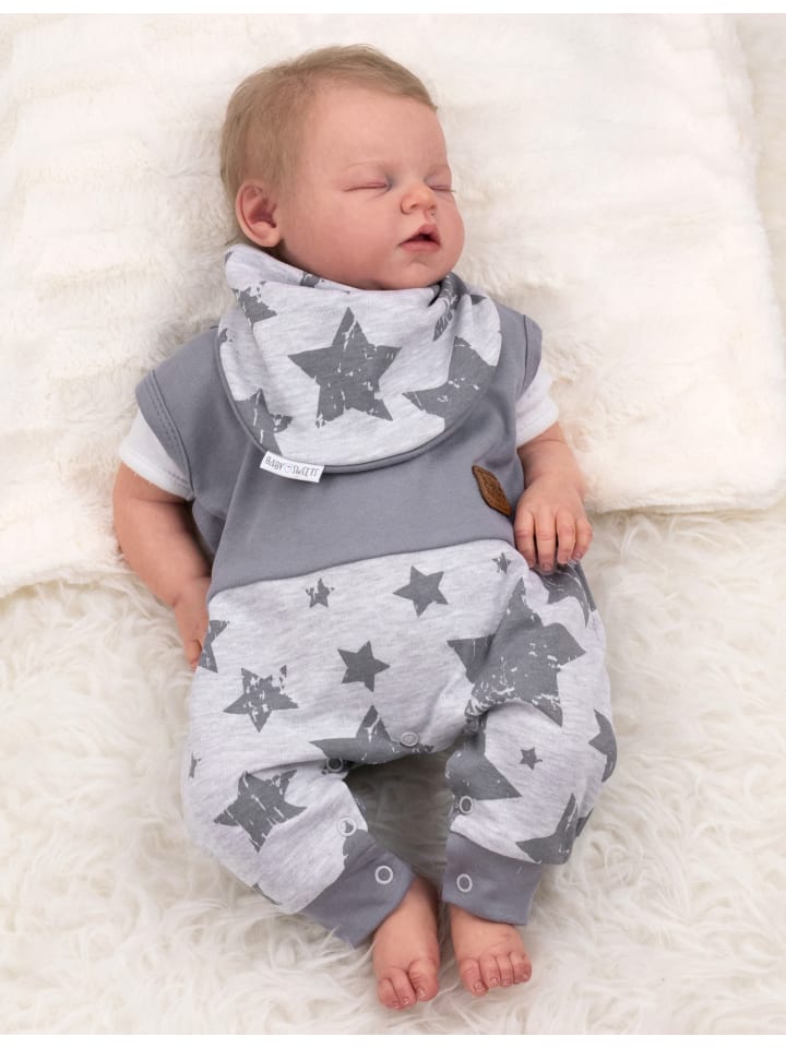 Baby Sweets 2tlg Set Strampler   Halstuch Lieblingsstücke Sterne in grau hellgrau günstig kaufen