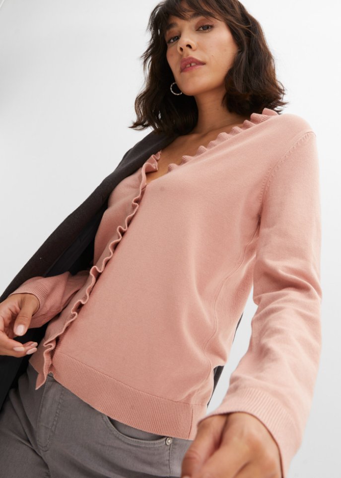 Strickjacke mit Rüschenkragen