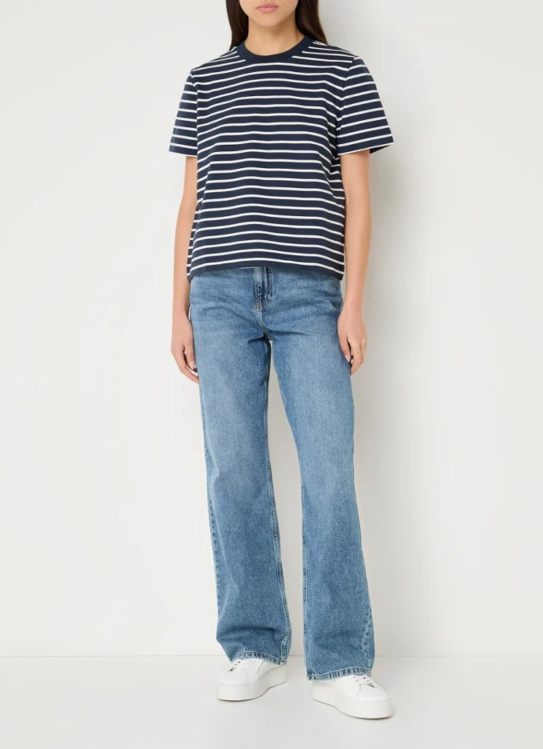 Selected Femme Elfrida organic cotton T-shirt with stripe print