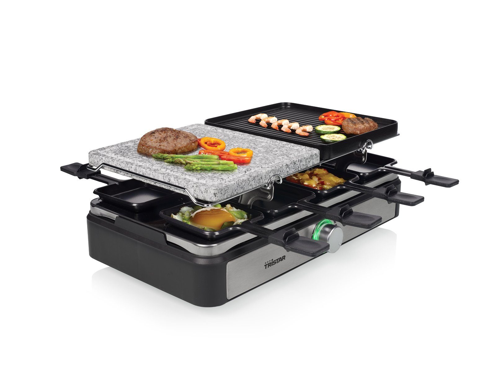 Tristar Raclette, 1400 W, Grill- & Steinplatte 5in1 Gerät Steingrill für 2-8 Personen Tischgrill