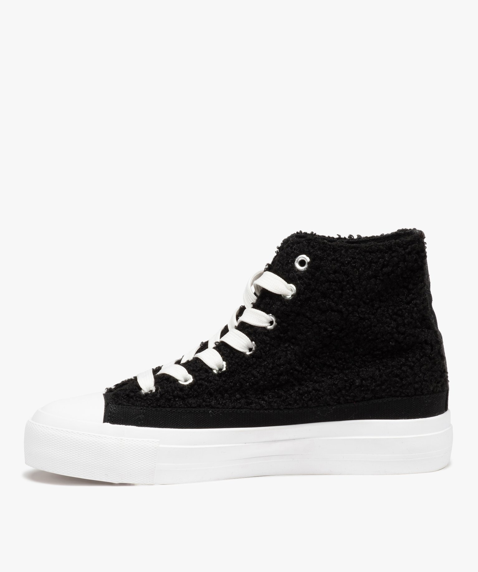 Baskets femme montantes en textile bouclé uni - Banana Moon noir | GEMO
