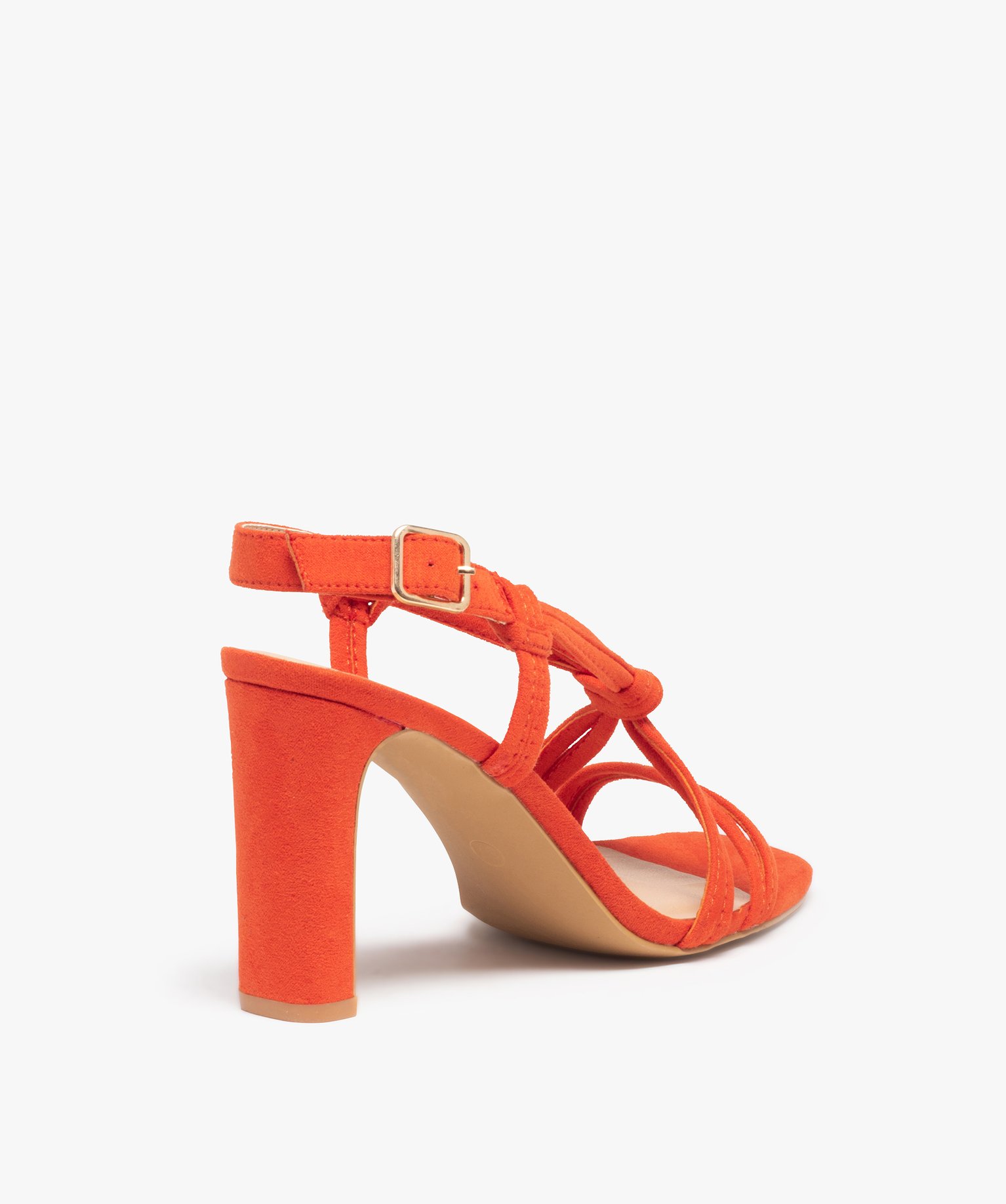Sandales femme à talon haut et fines brides en suédine orange | GEMO