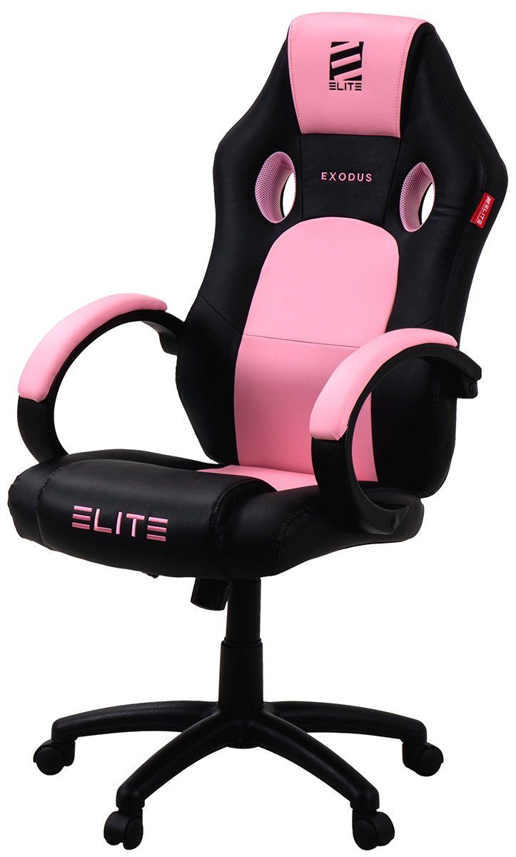 ELITE Gaming Gaming-Stuhl Ergonomischer Gamingstuhl Exodus Bürostuhl inkl. XXL Sitzfläche (Drehstuhl mit verriegelbare Wippmechanik, Armpolster, verstellbare Sitzhöhe, Sicherheits-Doppelrollen, 5-Stern Fußkreuz, 360 Grad horizontal drehbar, PVC Memor