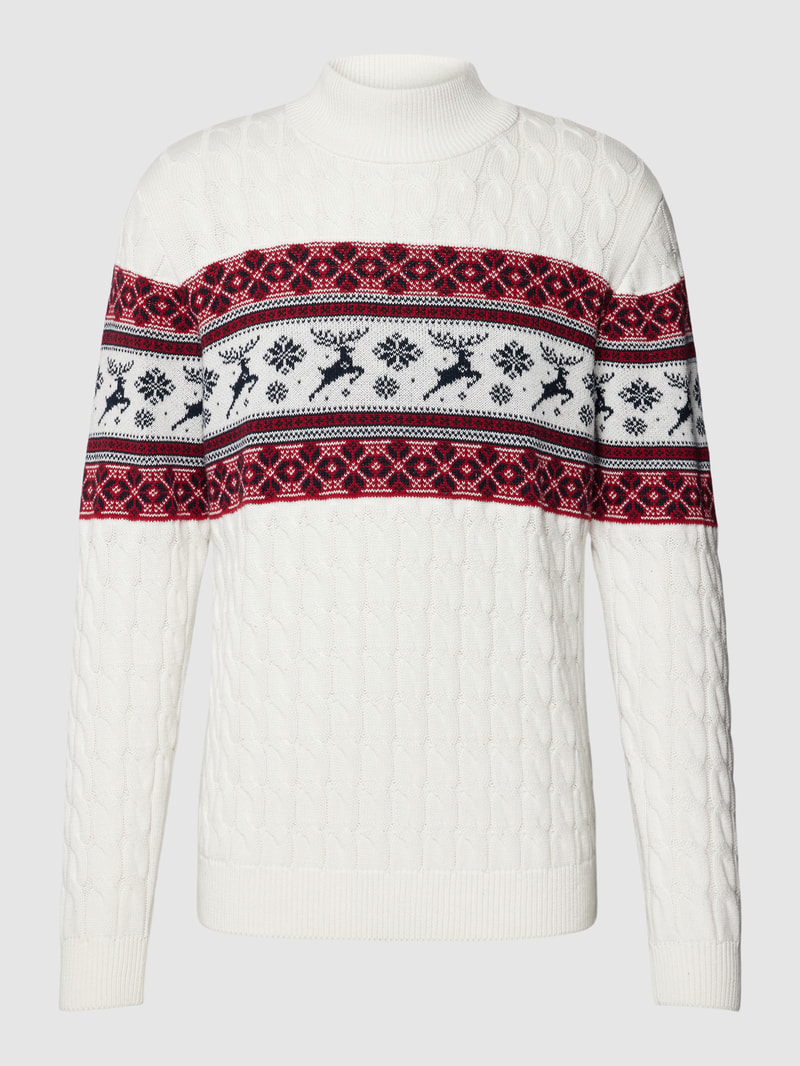 Strickpullover mit Allover-Print in offwhite