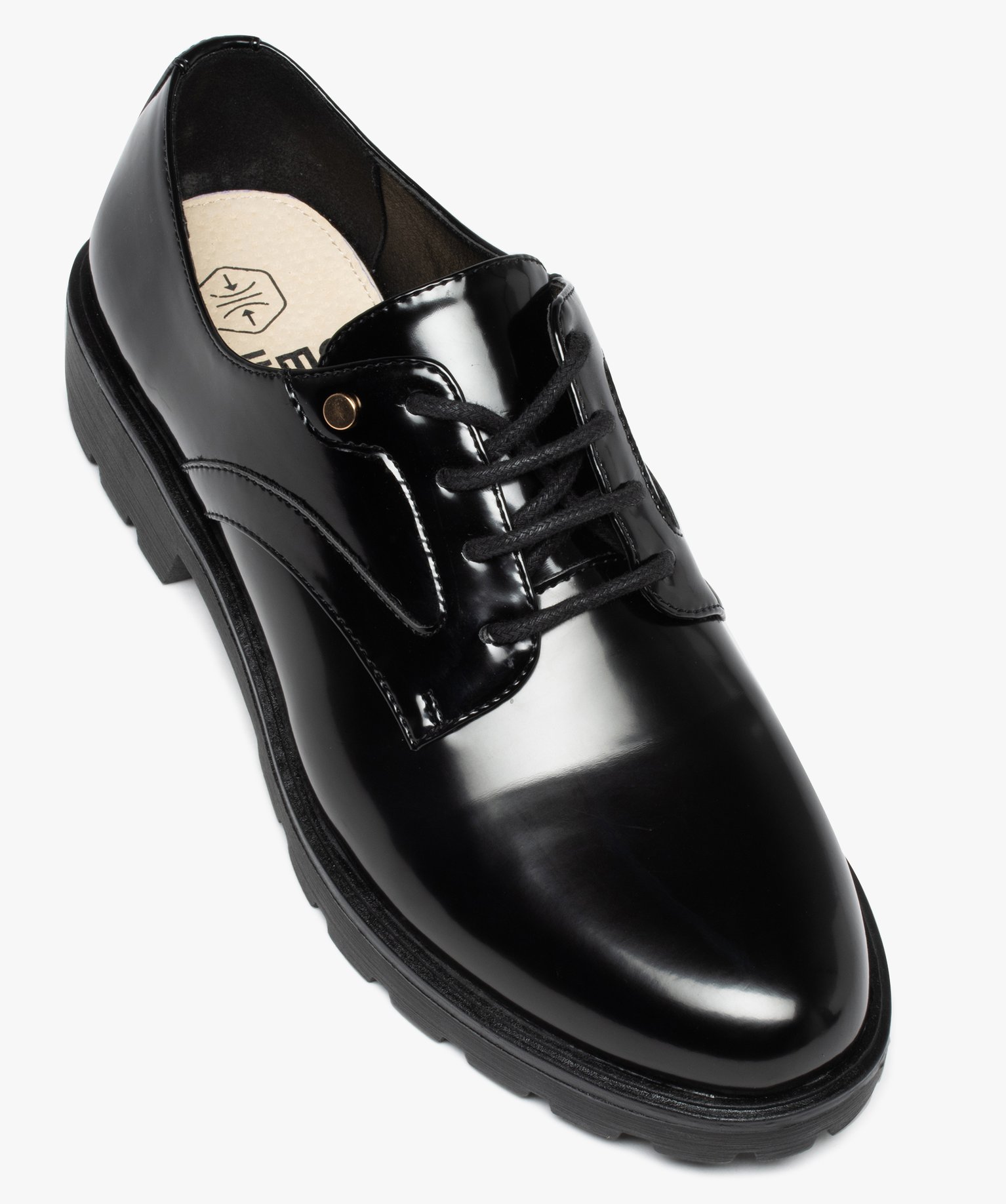 Derbies femmes unis dessus vernis classique noir | GEMO