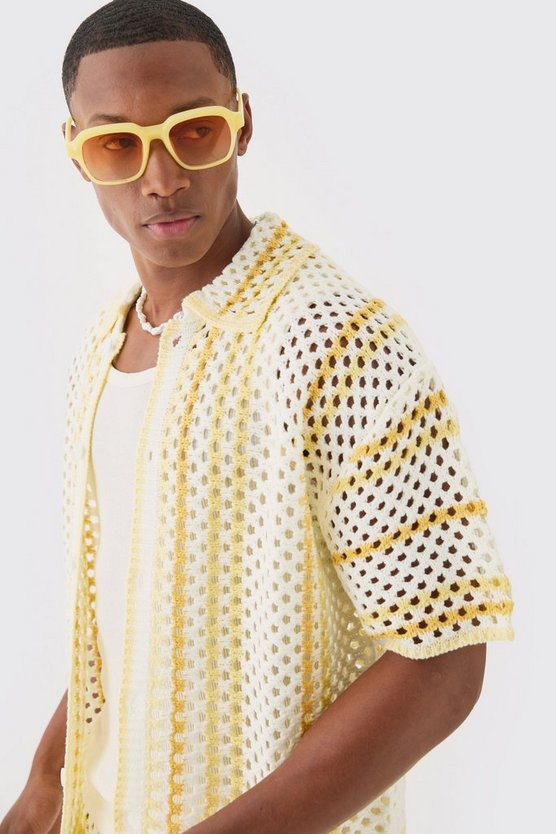 Kastiges gestreiftes Oversize Strick-Hemd