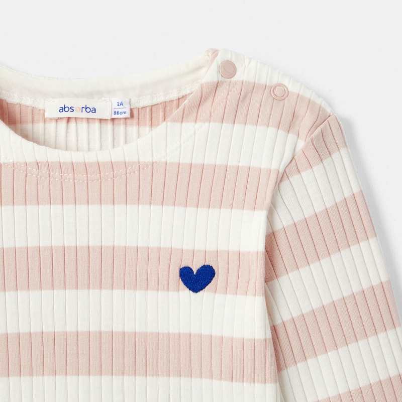 Marinière côtelée rayée rose bébé fille Absorba