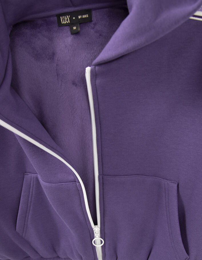 Cardigan violet zippé avec galons rayés fille