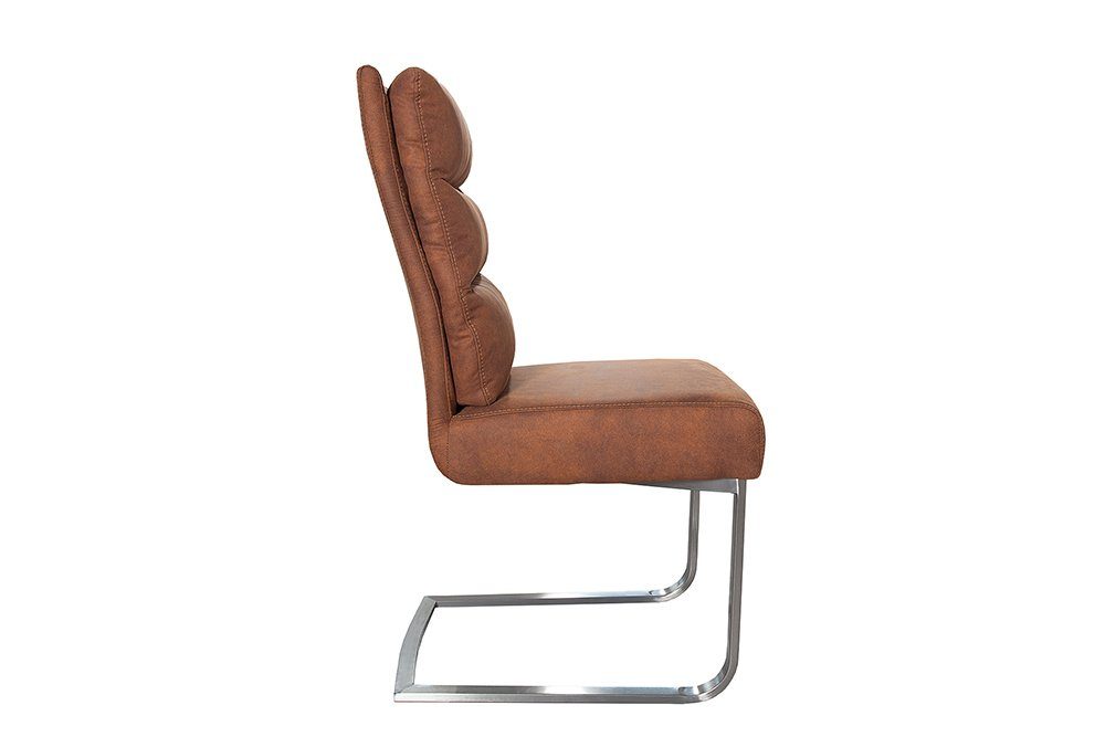 riess-ambiente Freischwinger COMFORT vintage hellbraun / silber, Esszimmer · Microfaser · Edelstahl · Industrial Design