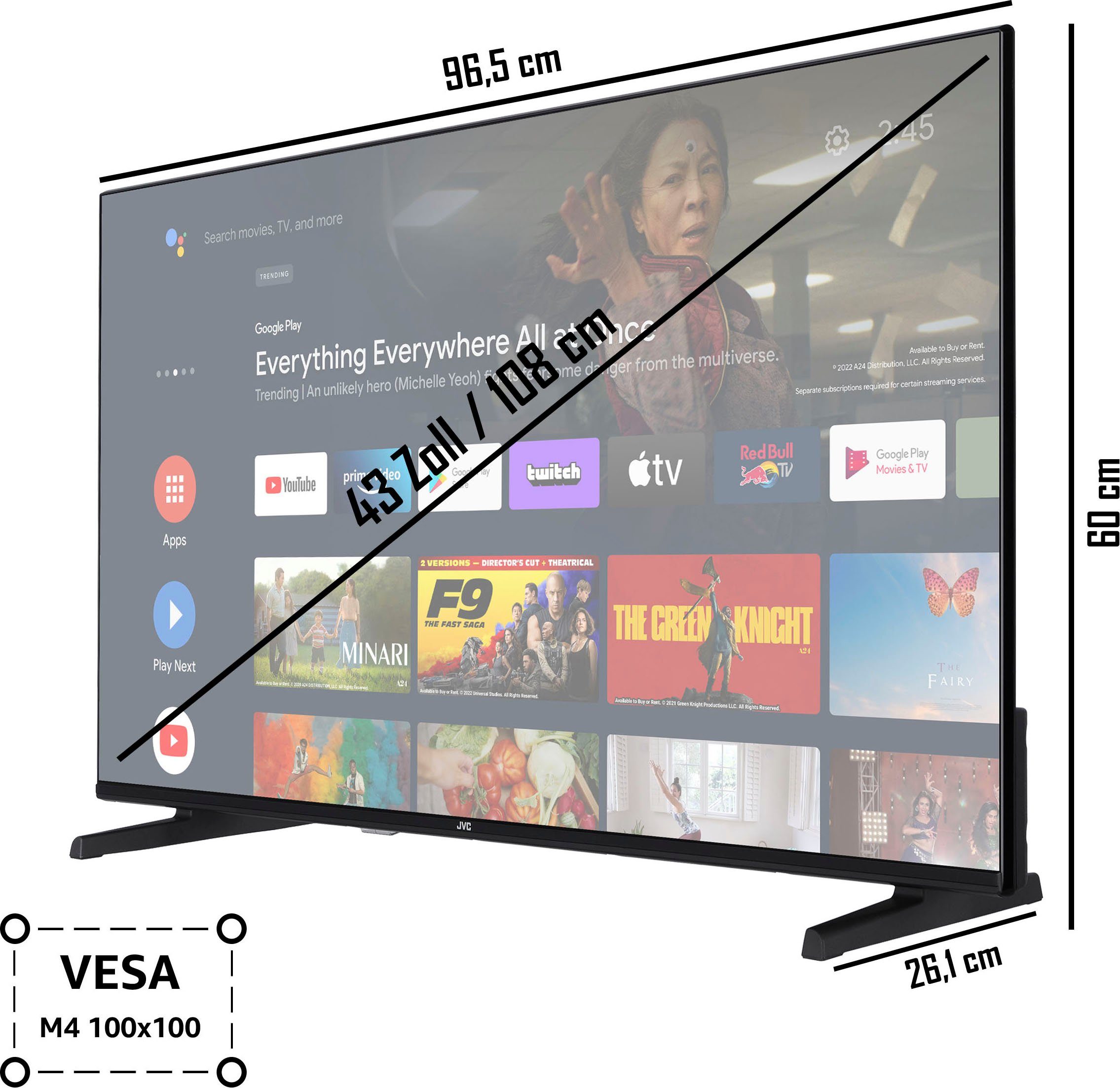 JVC LT-43VA3355 LED-Fernseher (108 cm/43 Zoll, 4K Ultra HD, Android TV, Smart-TV)