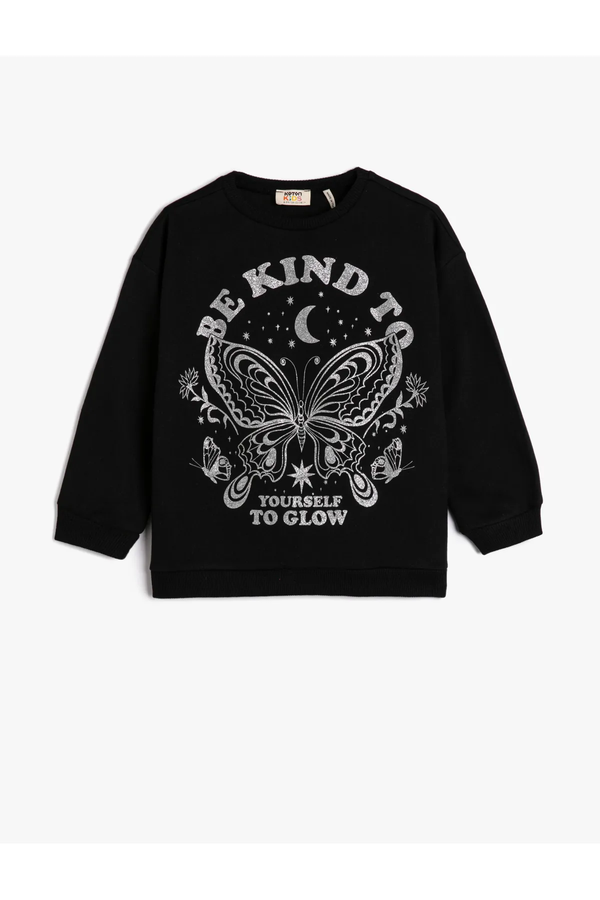 Koton  Sweatshirt mit Schmetterlingsmotiv, glitzernd, langärmlig, gerippter Rundhalsausschnitt