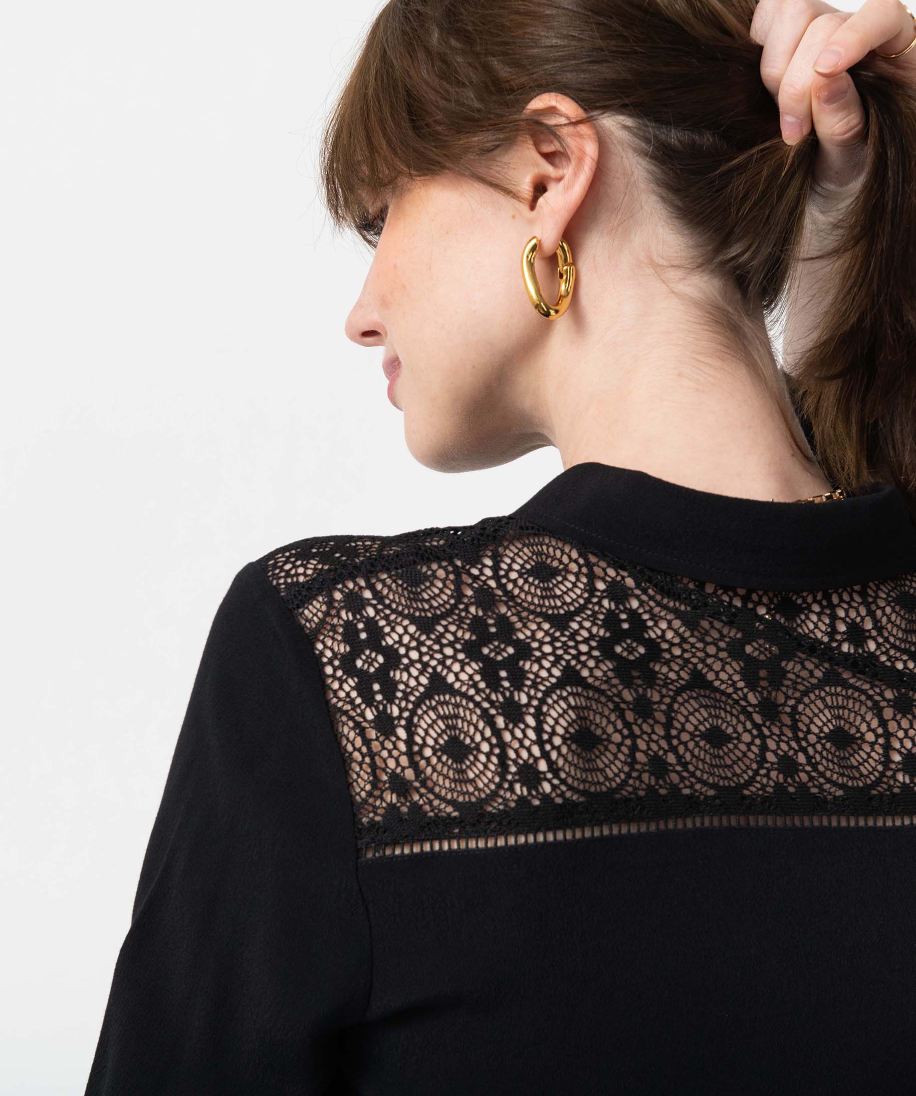 Blouse de grossesse fluide avec dentelle à manches noir | GEMO
