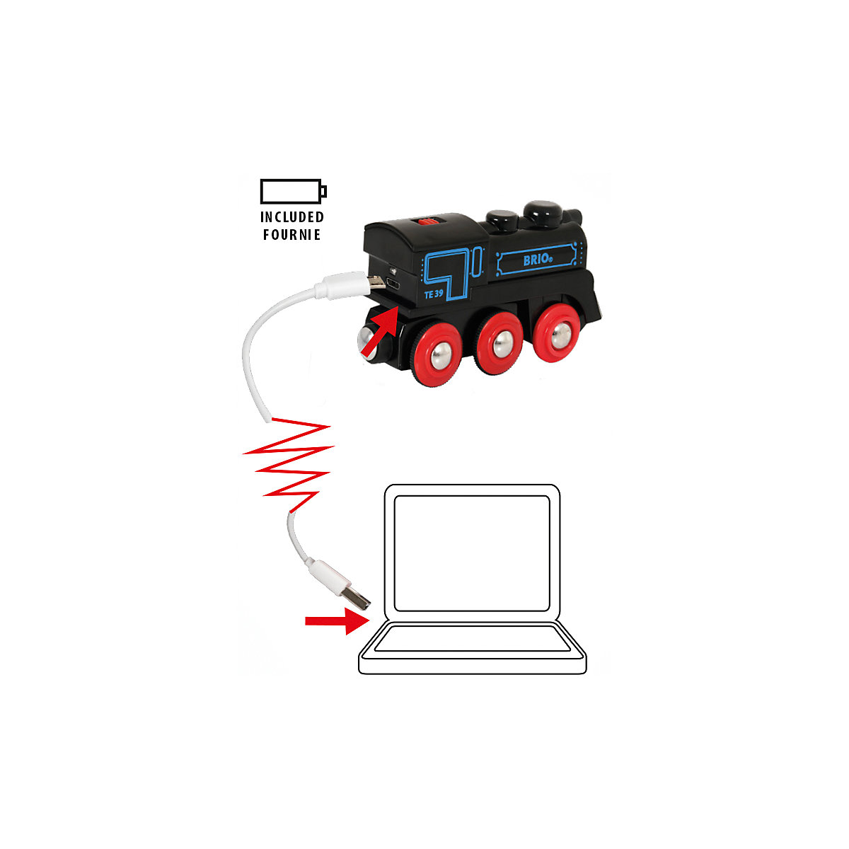 Schwarze Akku-Lok mit Mini-USB
