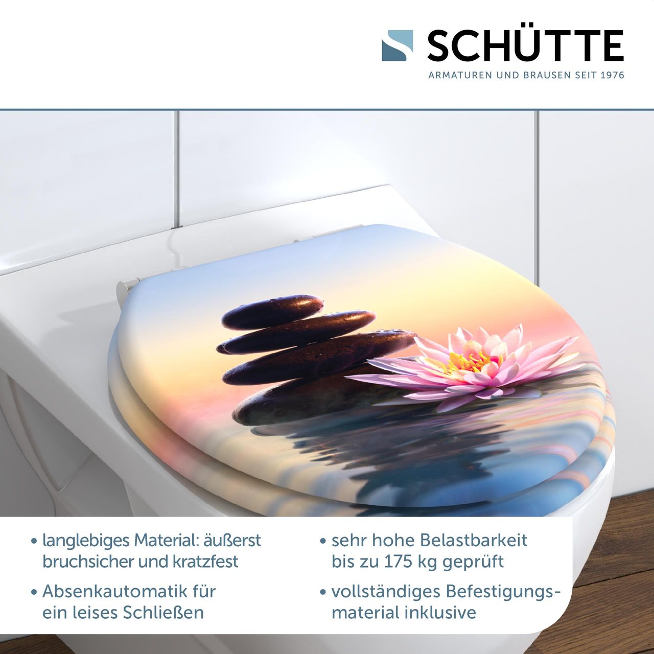 Schütte MDF WC Sitz SUNSET DREAM, Toilettendeckel mit Absenkautomatik, Holzkern