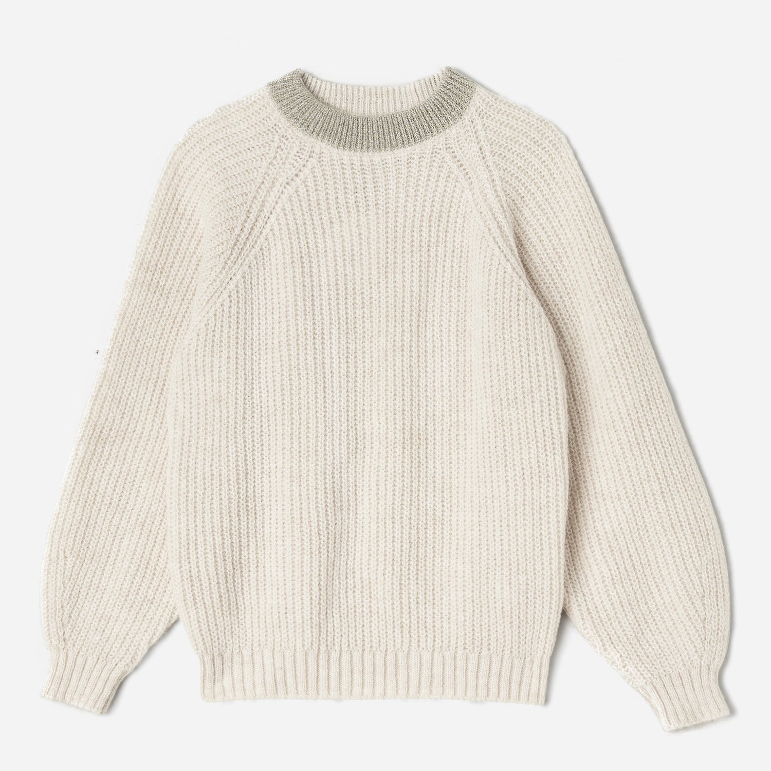 Pull écru tricot col lurex