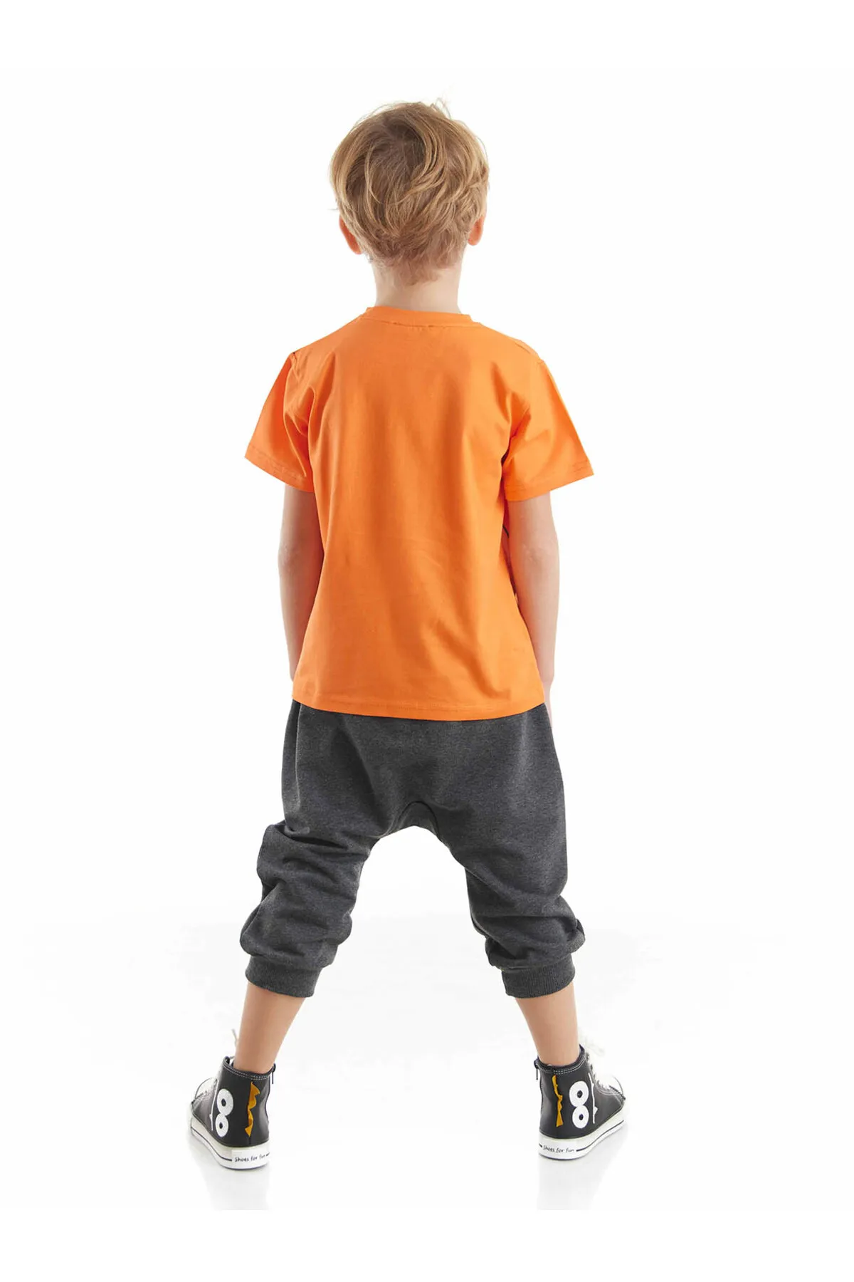 Denokids  Orange Fox T-Shirt-Capri-Shorts-Set für Jungen