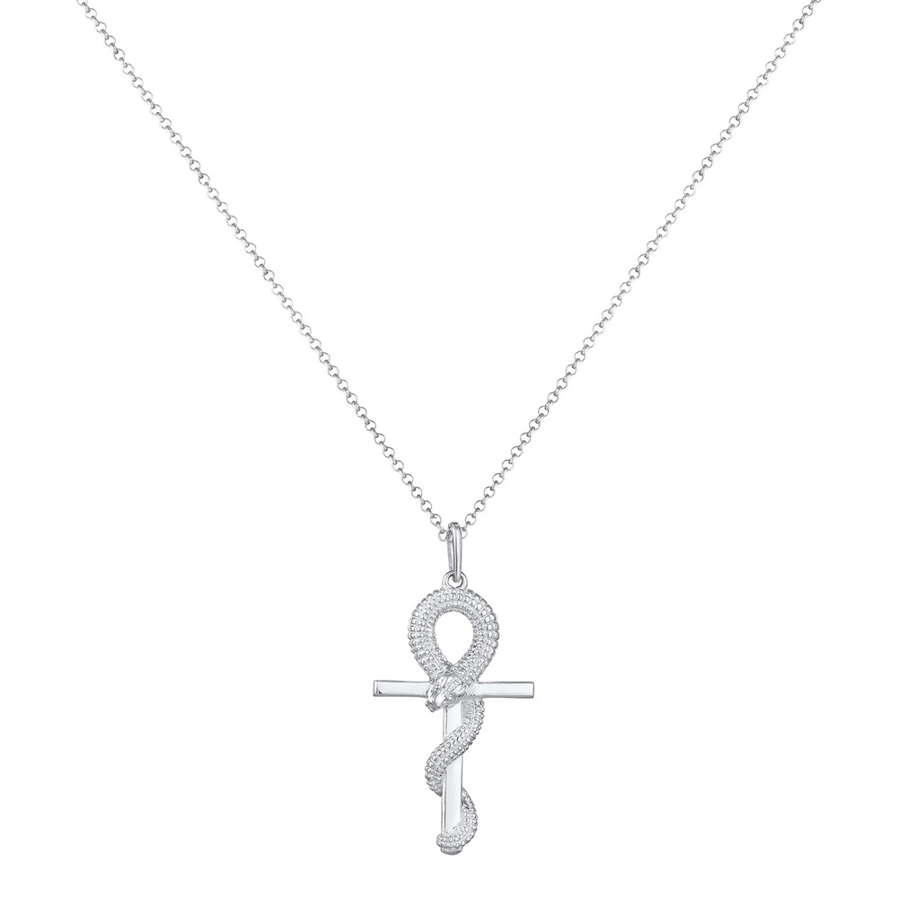 KUZZOI KUZZOI Collier Hommes Pendentif Croix Serpent symbole en Argent Sterling 925 Bijoux