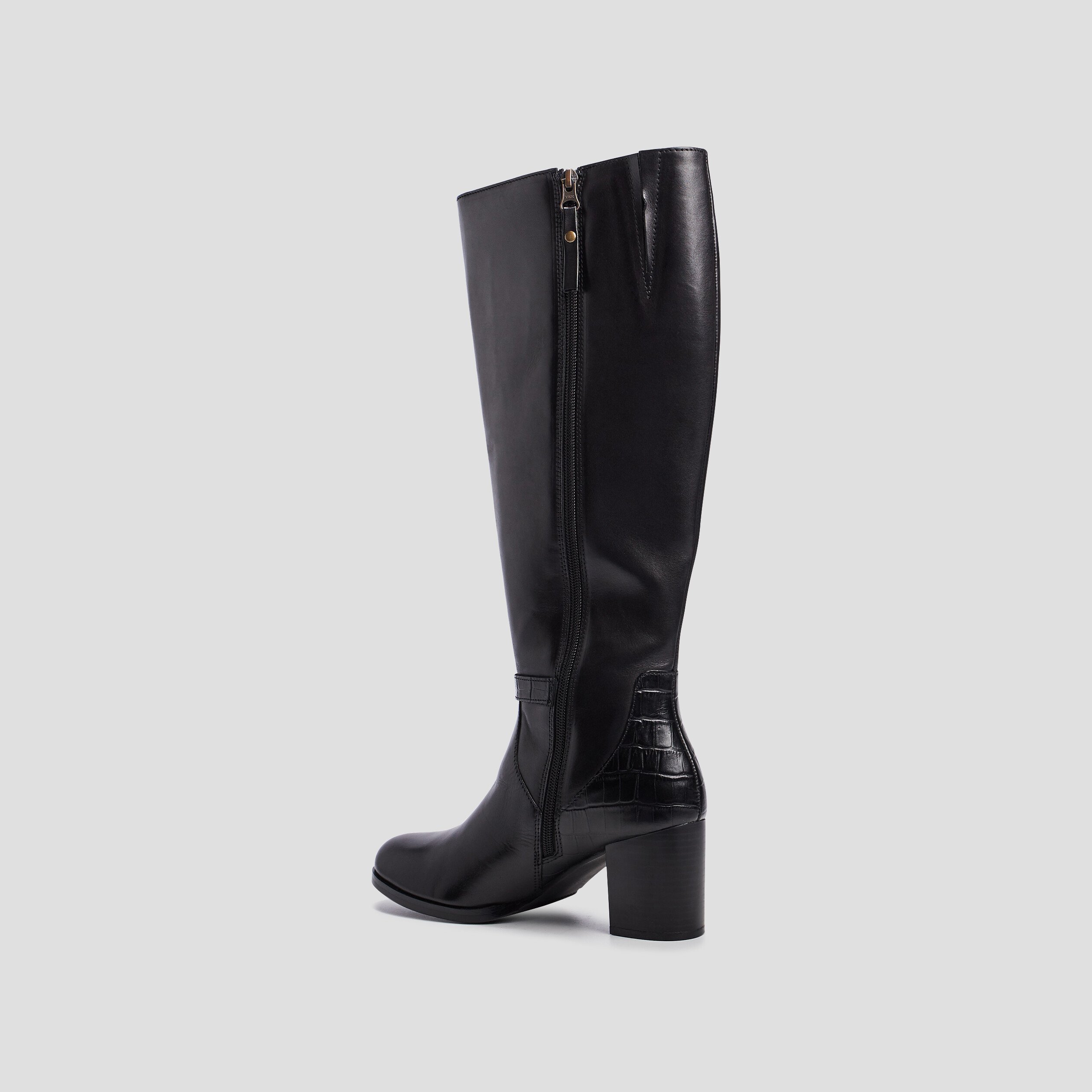 Bottes en cuir à talons et boucles noir femme | La Halle