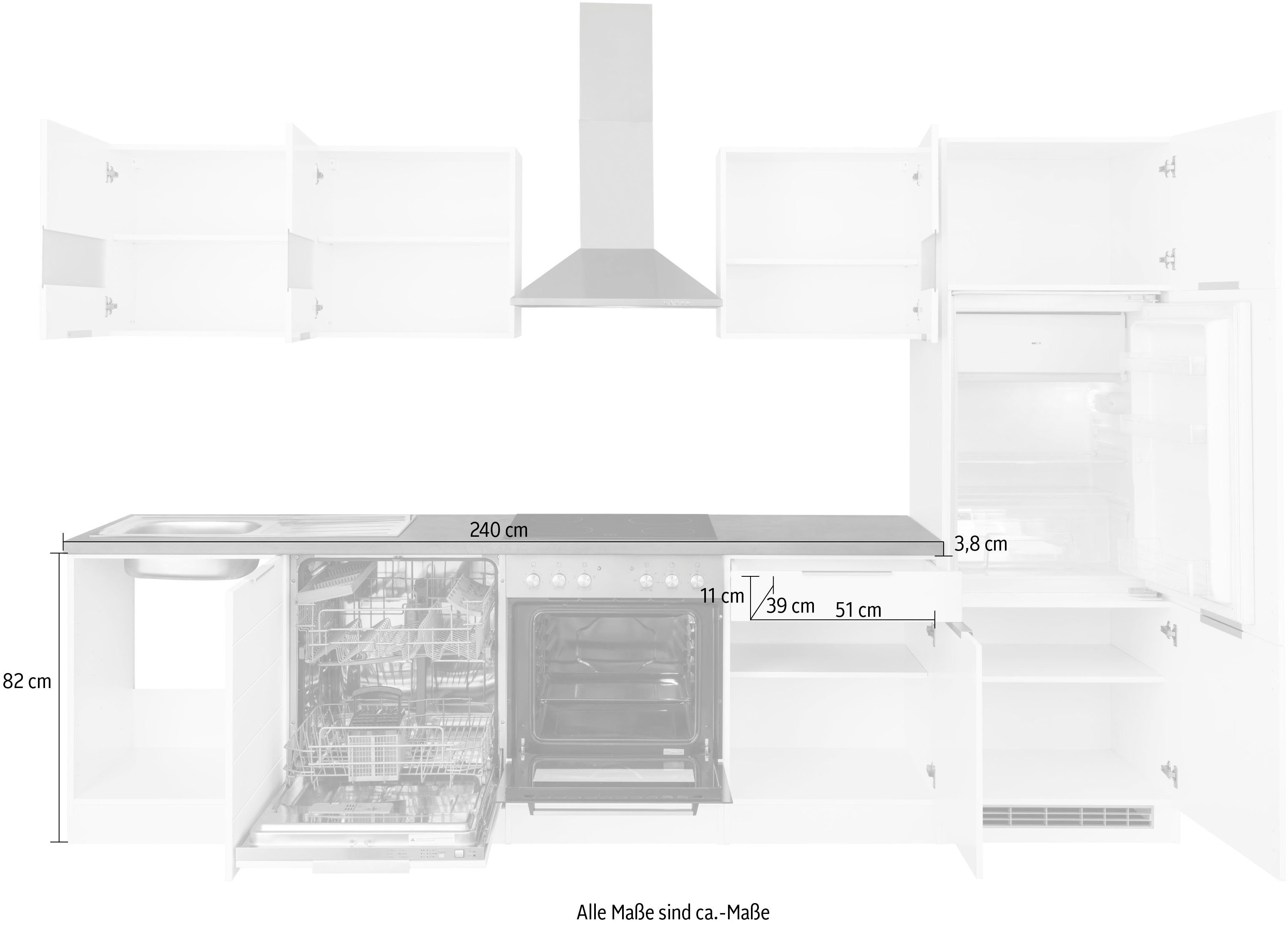 HELD MÖBEL Küche Luhe, 300 cm breit, wahlweise mit oder ohne E-Geräten, gefräste MDF-Fronten