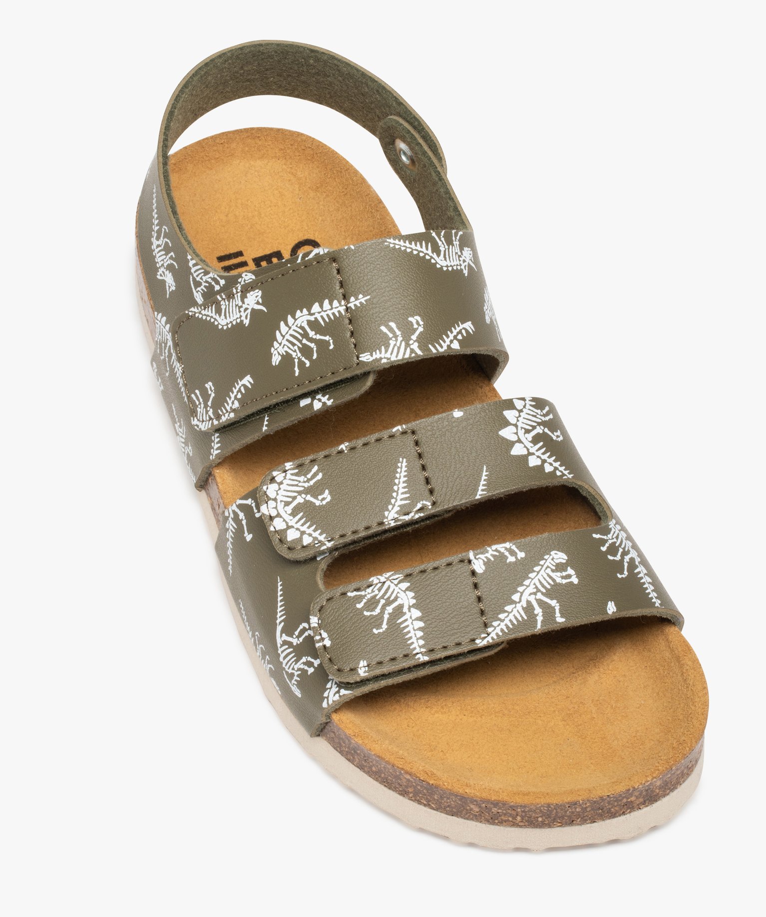 Sandales Garçon avec brides en cuir triple scratch kaki | GEMO