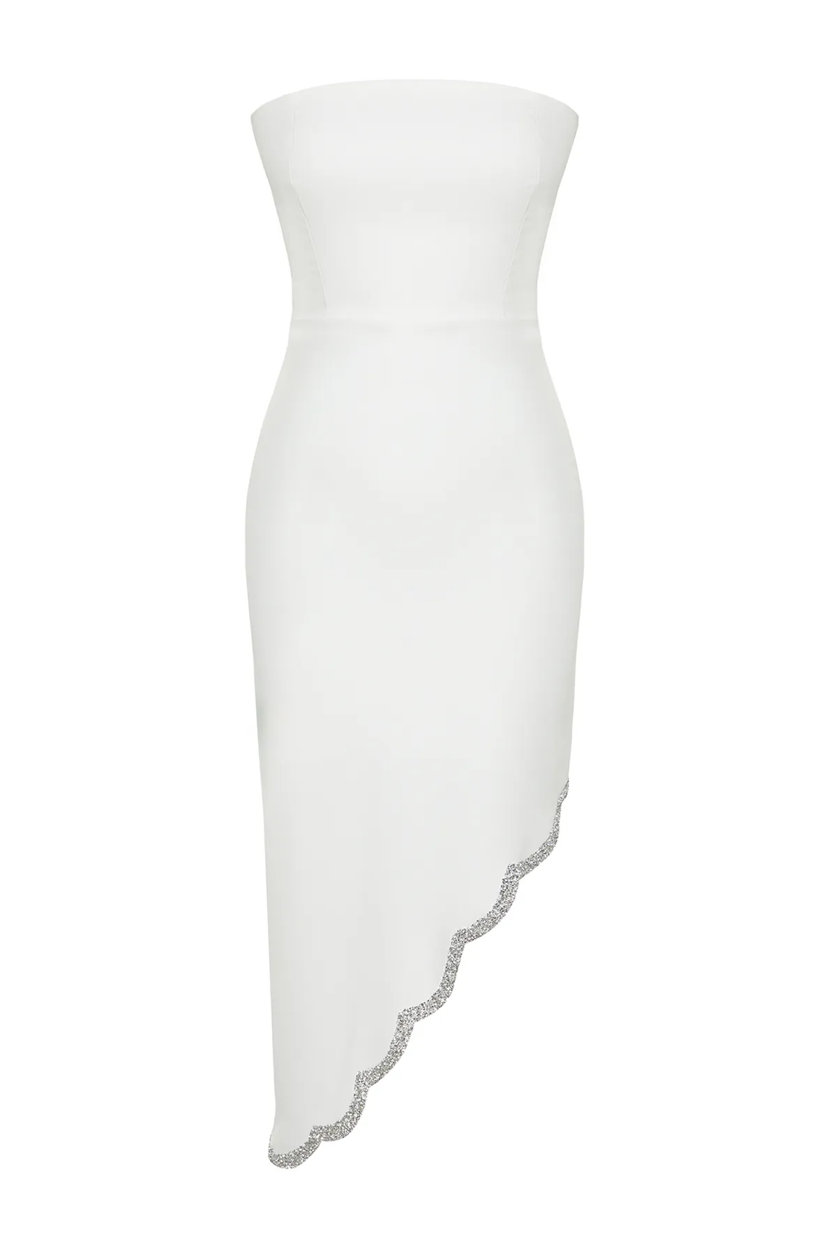 Trendyol Collection  Weißes, glänzendes, juwelenbesetztes Hochzeits-/Nikah-Elegantes Abendkleid TPRSS24EL00012