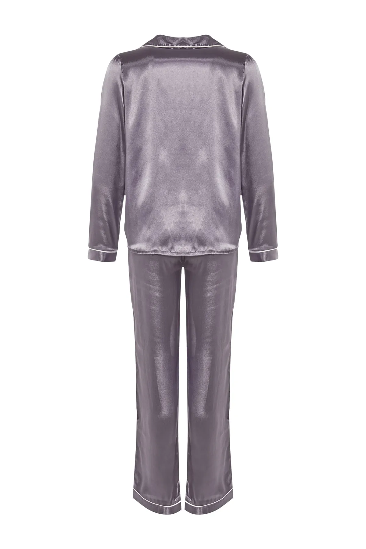 Trendyol Collection  Pyjama-Set aus gewebtem Satin mit Hemdkragen und geräucherter Paspelierung THMAW23PT00333